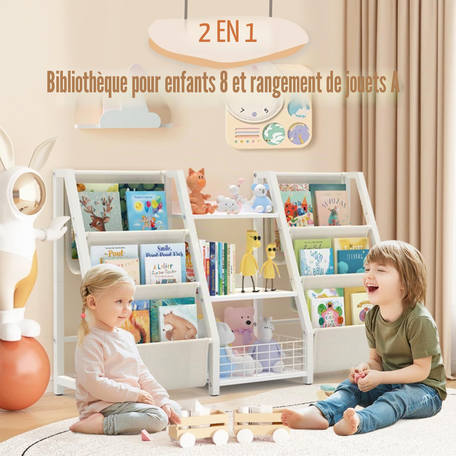 BORISI Bibliothèque Basse Blanche, Étagère 124x30x75 cm