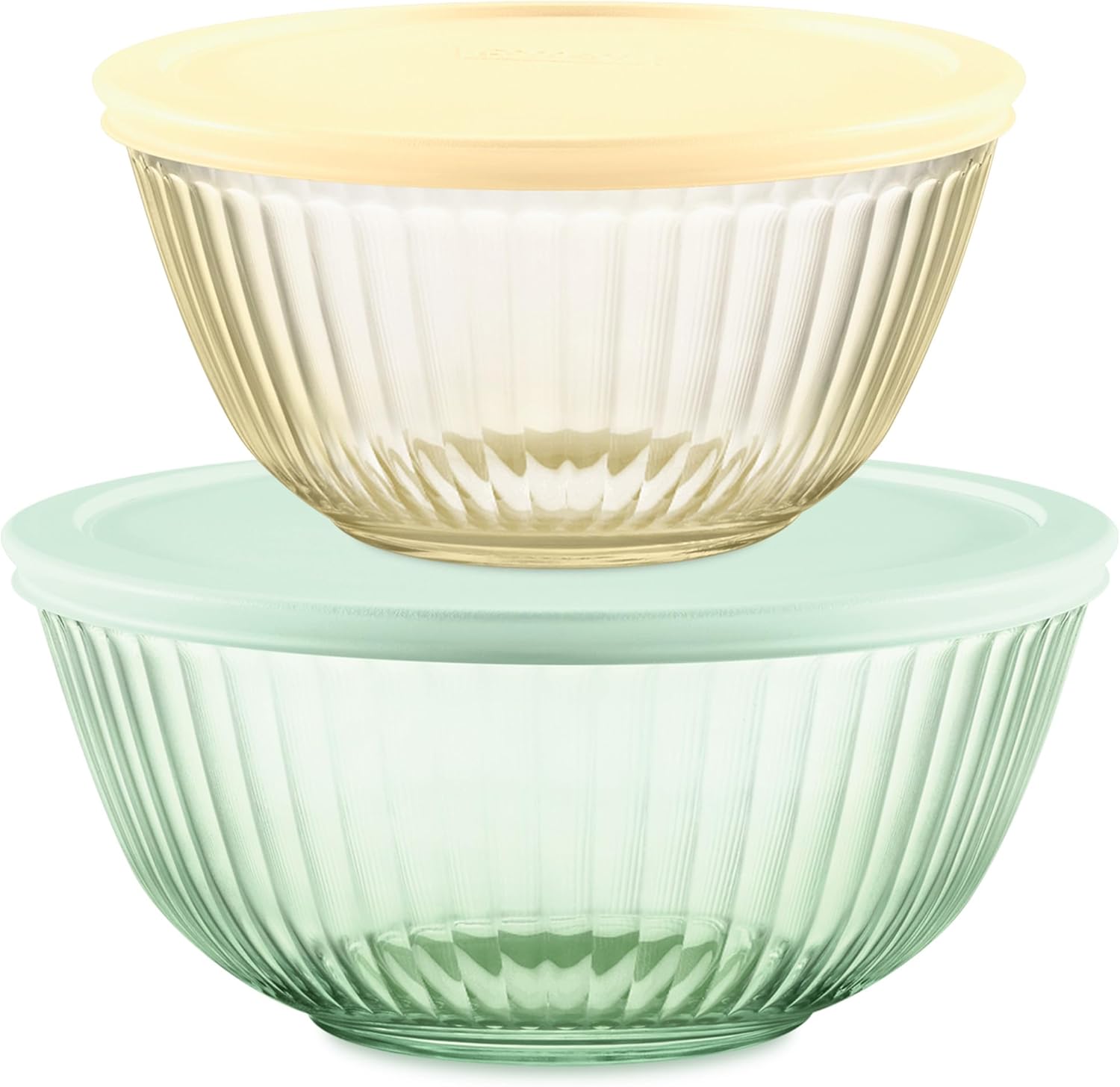 Pyrex Colors Tinted (3-Pack, Full Set) Sculpted Tinted Glass Mixing Bowls With Lids, Nesting Space Saving Set of Bowls For Prepping and Baking, 1.3QT, 2.3QT & 4.5Q - Thumbnail 5