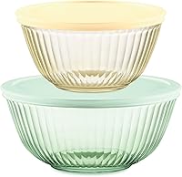 Vista 9 de Pyrex Colors Tinted (Juego de 3, Juego Completo) Cuencos Mezcladores de Vidrio Tintado Esculpidos con Tapas, Juego de Cuencos Anidables para Ahorro