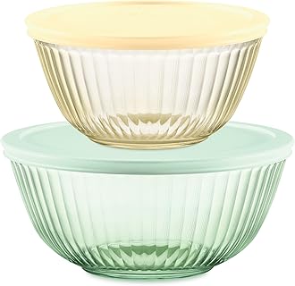 Pyrex Colors Tinted 4-PC, Small/Medium Glass Mixing Bowls With Lids, Nesting Space Saving Set of Bowls For Prepping and Baking, 1.3QT & 2.3QT
