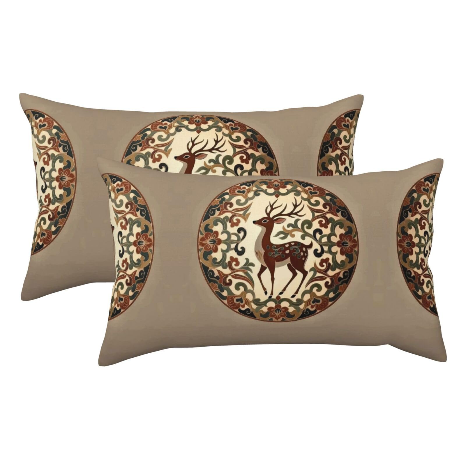 Deer Pattern Luxury King Pillowcases Set of 2, Plush Velvet Feel Pillow Covers with Hidden Zipper, Skin & Hair Friendly, 20x36 Inches Pillow Cases for Sleeping Gift