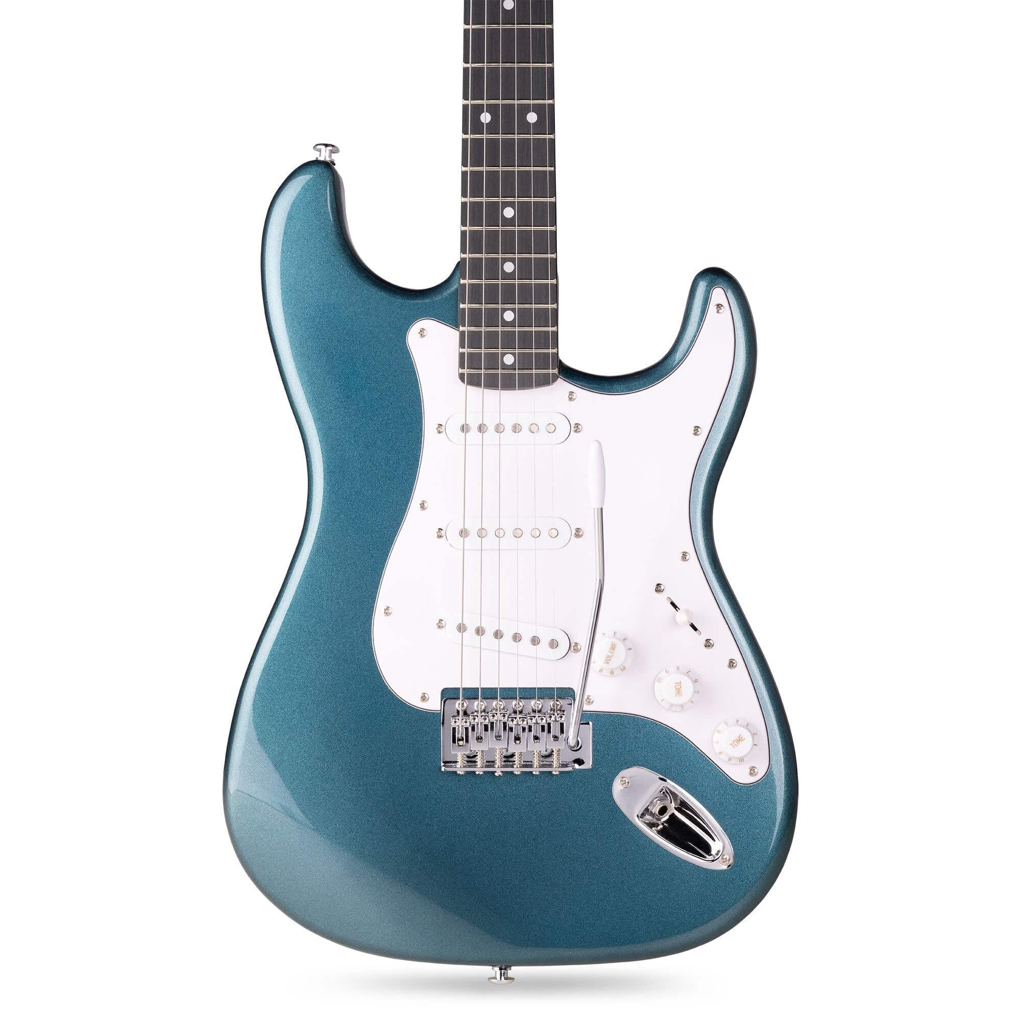 MAX GigKit + Vonyx WGS20 - Set guitarra eléctrica 4/4 con sistema inalámbrico, color petróleo, amplificador 40W, sistema UHF 10 canales, batería recargable y accesorios completos para principiantes