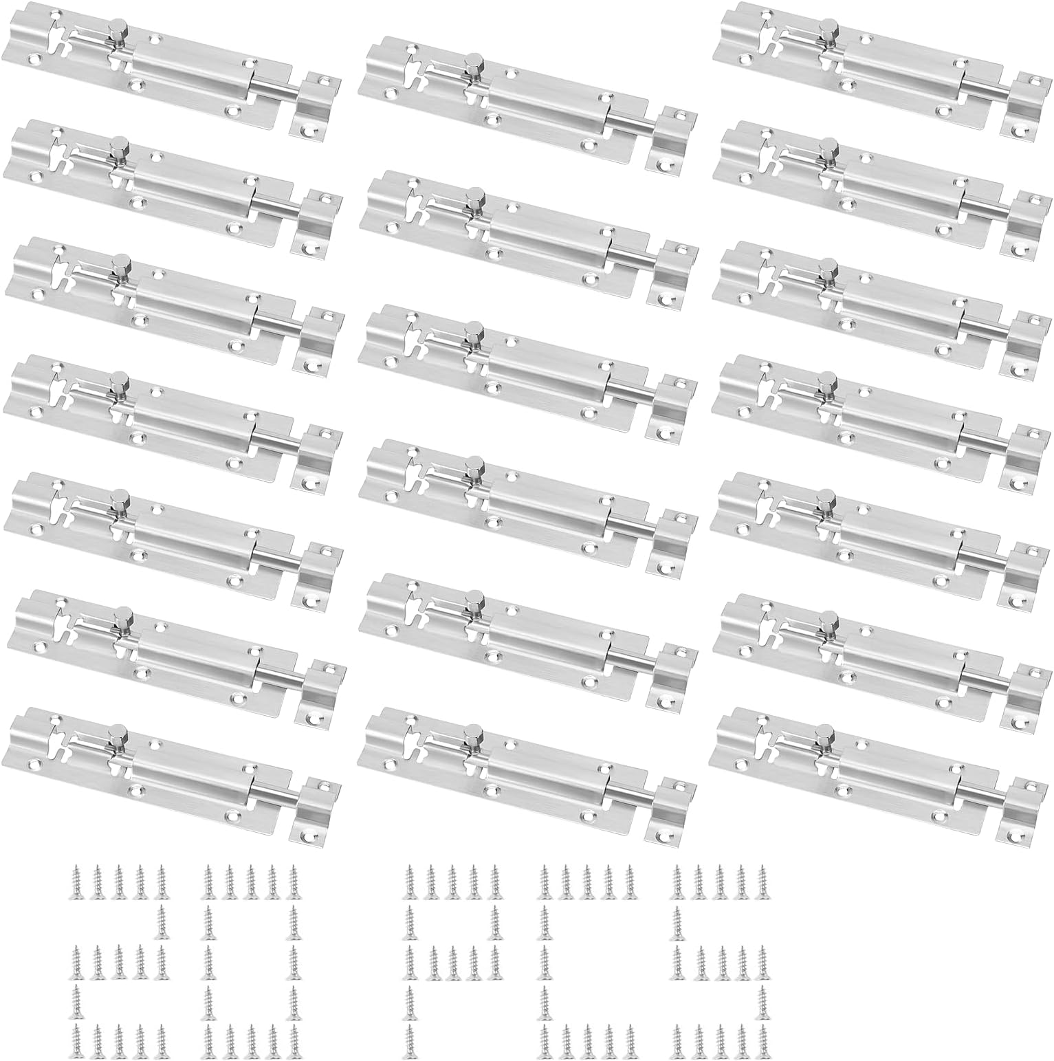 20 Pack 5 Inch Barrel Bolt Latch, Stainless Steel Slide Bolt Lock with 160 Mounting Screws for Inside Door Gate Window, Silver