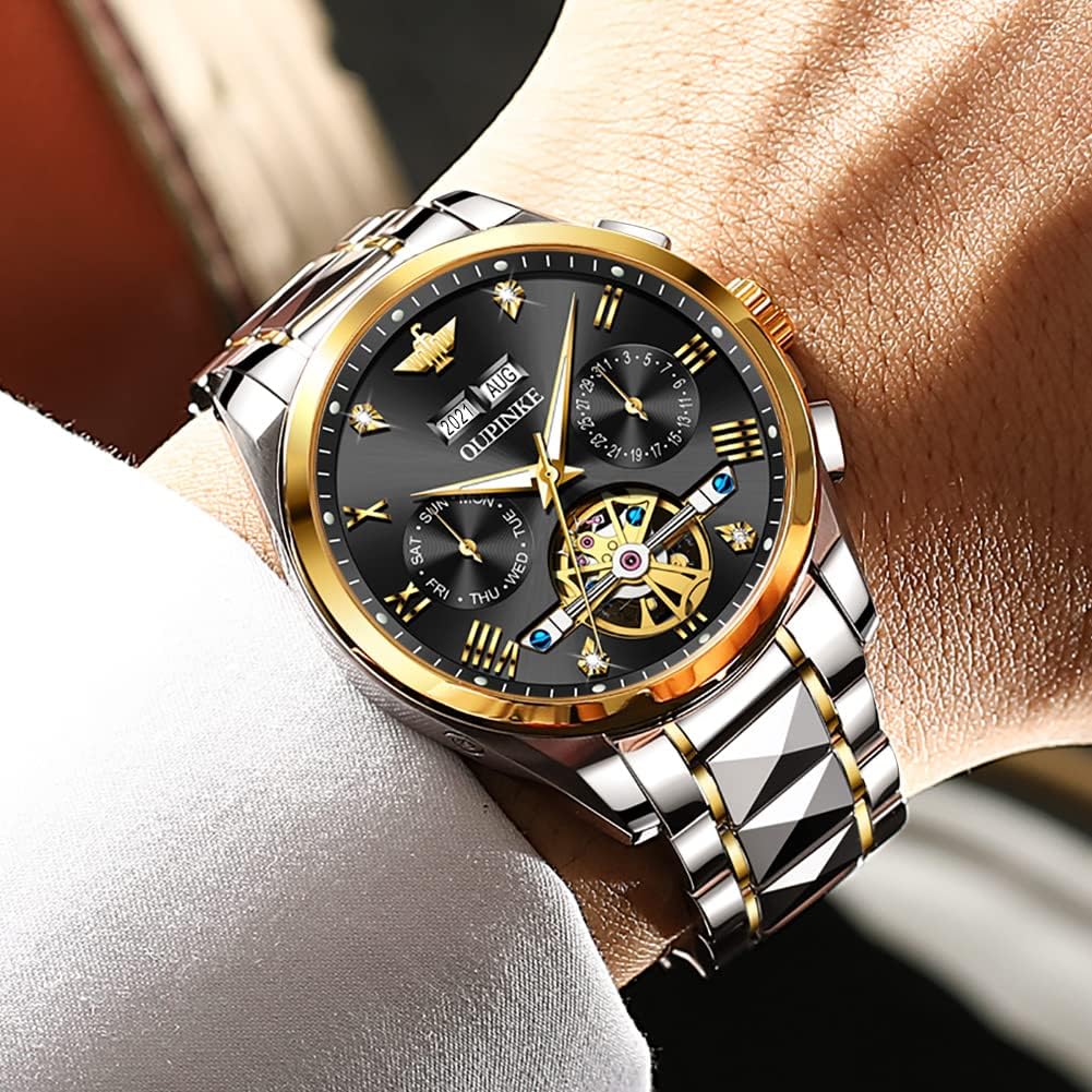 OUPINKE Watches for Men Automatic Skeleton Self Winding Dress Wrist WatchBusiness Waterproof Luminous Tungsten…