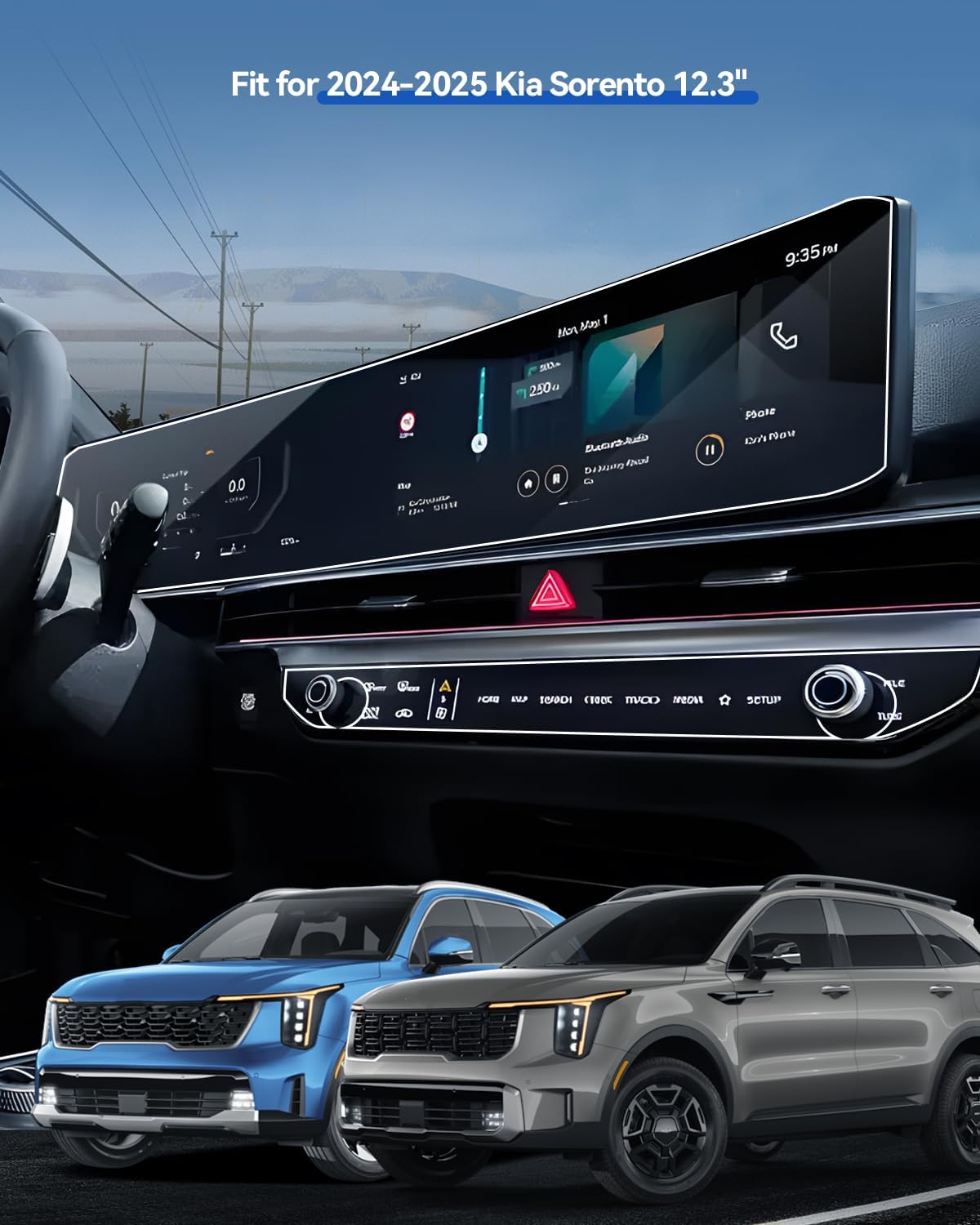Sorento Screen Protector for 2024 2025 2026 Kia Sorento LX/S/EX/X-Line/SX/Prestige/X-Pro SX Prestige Accessories Dual Panoramic Displays&Air Conditioner Nano Screen Protector 12.3''- 4PCS