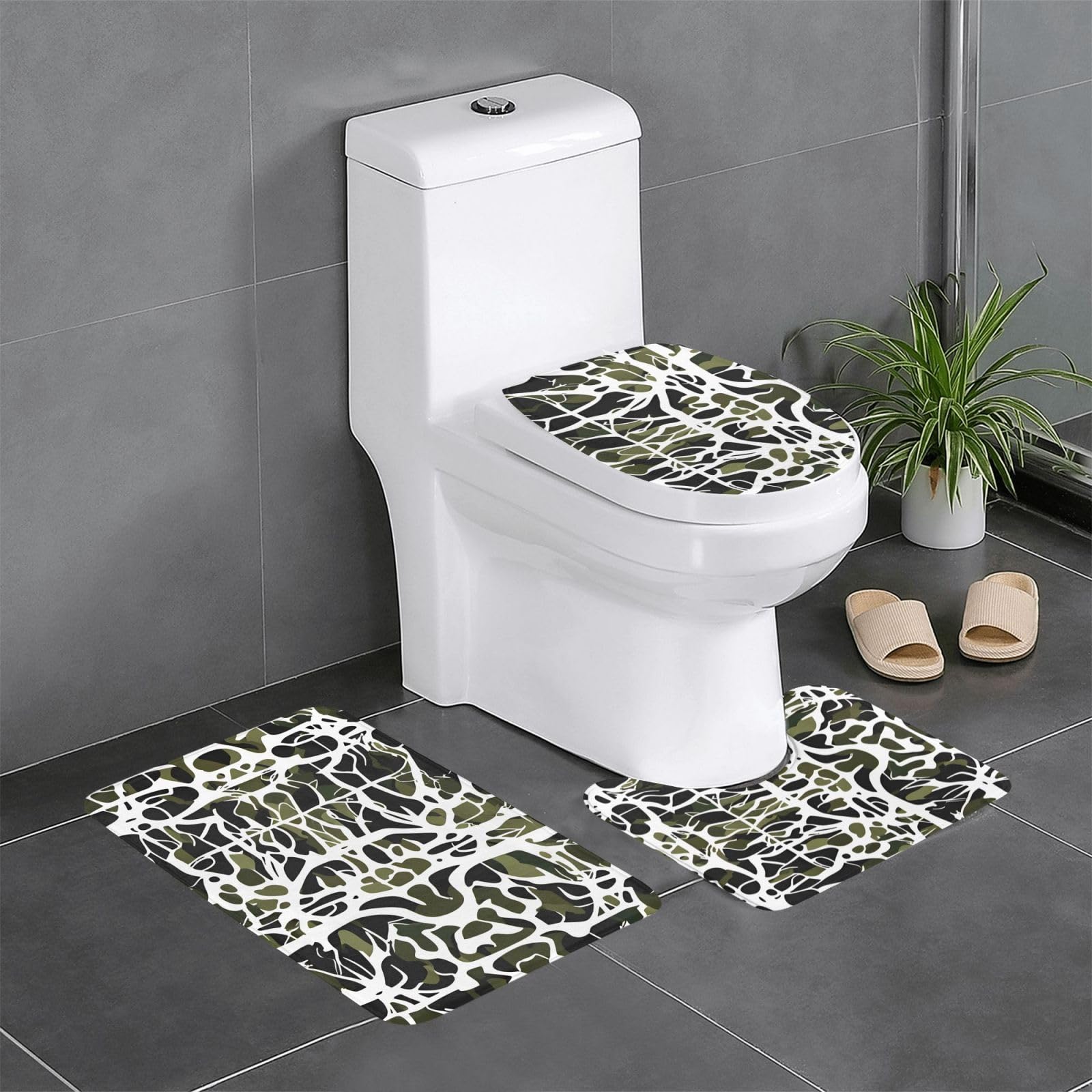 Tapis de bain motif camouflage blanc lot de 3 antidérapants et durables