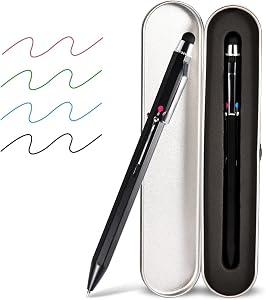 5-in-1 Stylus Pen&Multicolored Pen in One, Multifunction Pen with Metal Gift Box,Black Blue Red Green Ballpoint Pen Ipad with Universal Stylus Multicolor Pen for Touch Screens（Black）