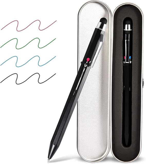 SMTTW 5-in-1 Stylus Pen&Multicolored Pen in One, Multifunction Pen with Metal Gift Box,Black Blue Red Green Ballpoint Pen Ipad with Universal Stylus Multicolor Pen for Touch ScreensBlack