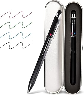 5-in-1 Stylus Pen&Multicolored Pen in One, Multifunction Pen with Metal Gift Box,Black Blue Red Green Ballpoint Pen for Tablet with Universal Stylus Multicolor Pen for Touch Screens(Black)