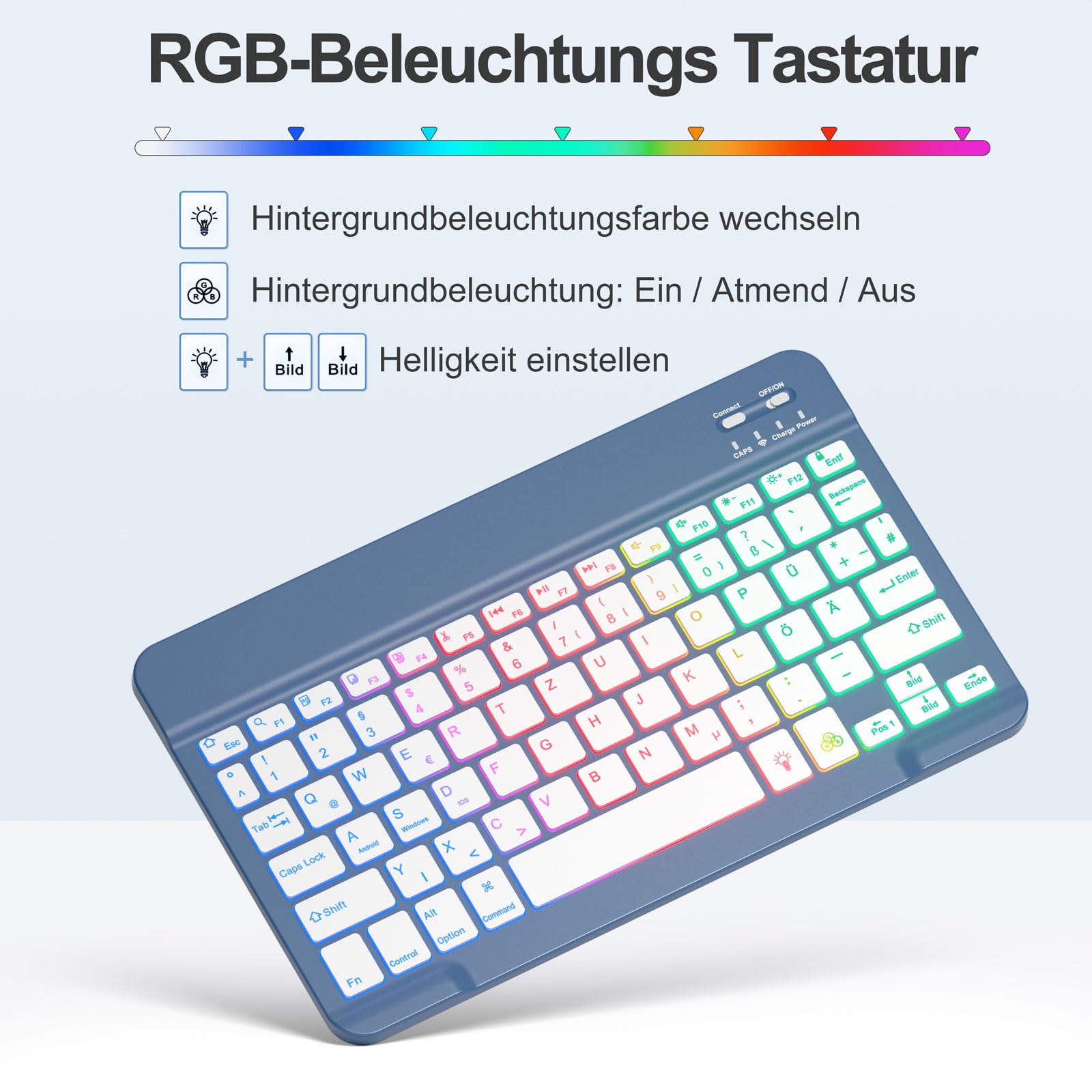 drivego Tastatur Hülle mit Maus for iPad A16 11/10 Generation (11/10.9 Zoll 2025/2022), Bluetooth Magnetisch Beleuchtete Keyboard, Hülle mit Panzerglas Schutzfolie for iPad 11. 10. Gen, Blau Grau