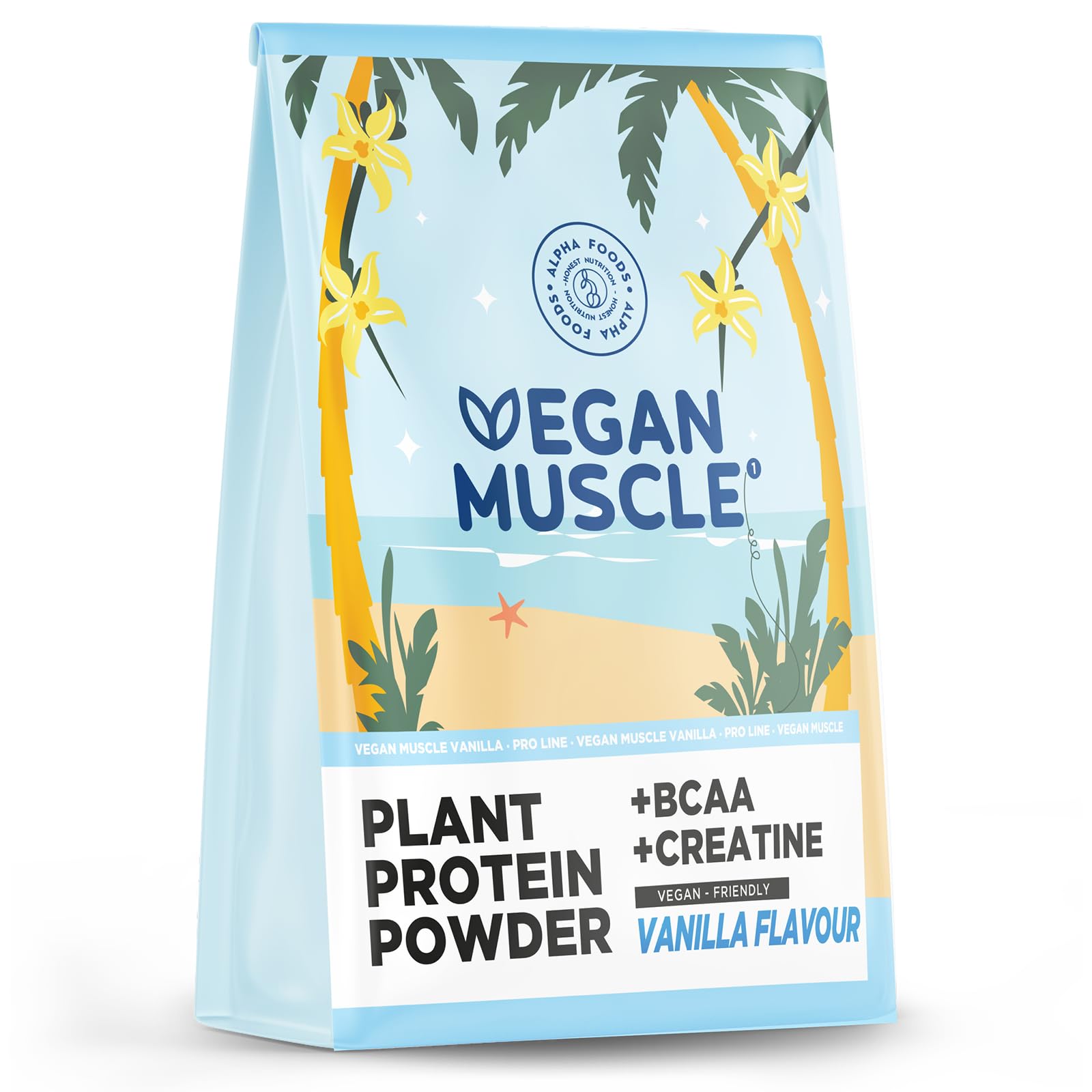 Veganes Proteinpulver + Creatin + BCAA | Vanille | 600g Eiweißpulver | Premiumqualität Protein | Made in Germany | Alpha Foods