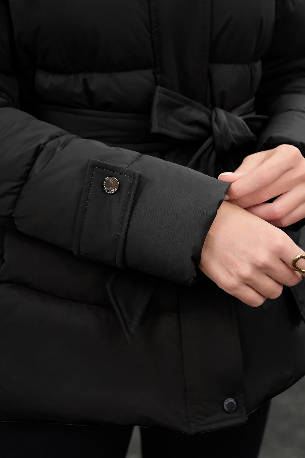 PAPILLON D'OR WEAR YOUR WINGS Women's Belted Mid-Length Puffer Coat - Detachable Faux Fur Collar Winter Jacket - Image 4