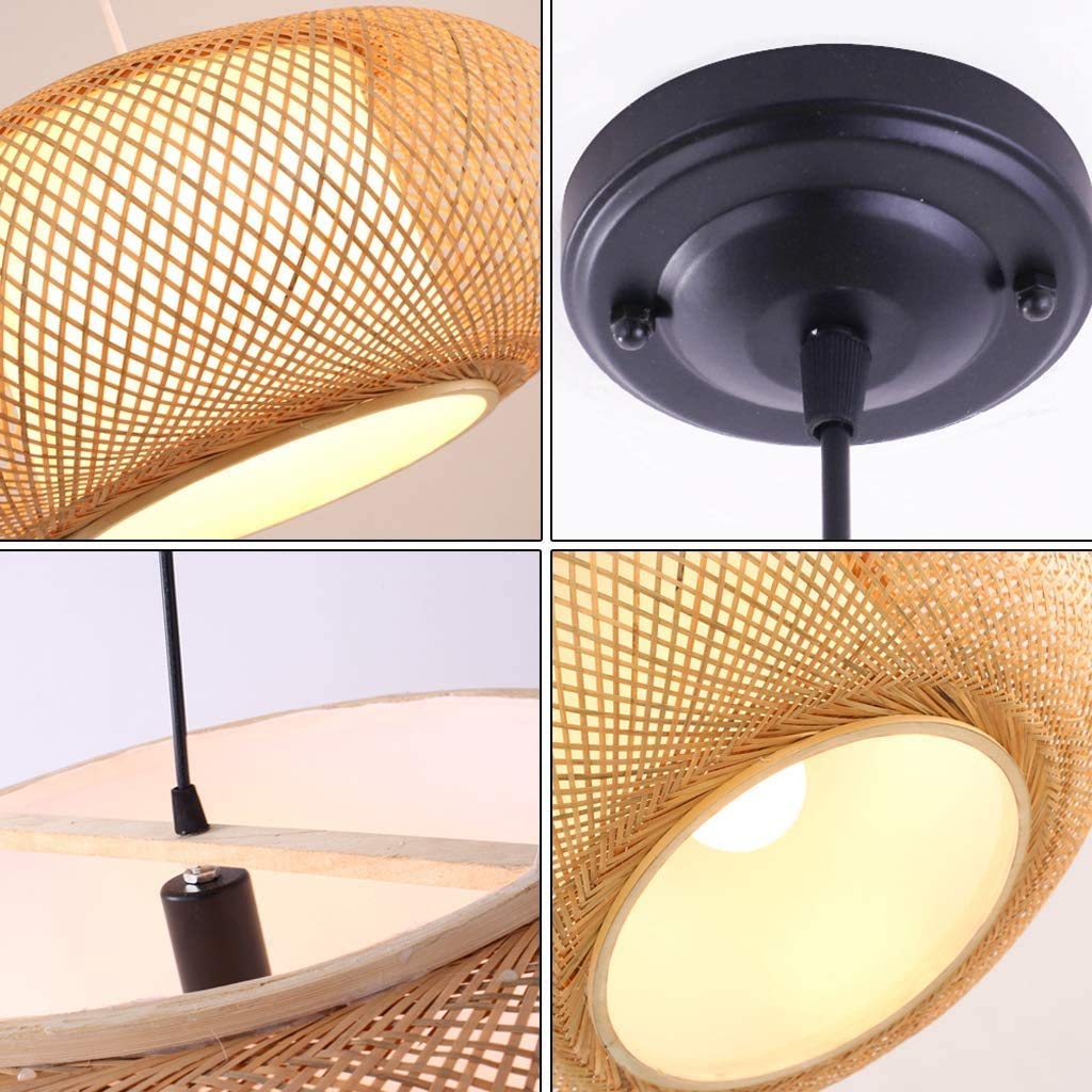 Lámpara Retro Tejida De Bambú Lámpara Colgante Tejida A Mano Lámparas Colgantes E27 Ajustable En Altura Adecuada Para Sala De Té Sala De Estar Sala De Estudio Lámpara De Noche Lámpara,50cm