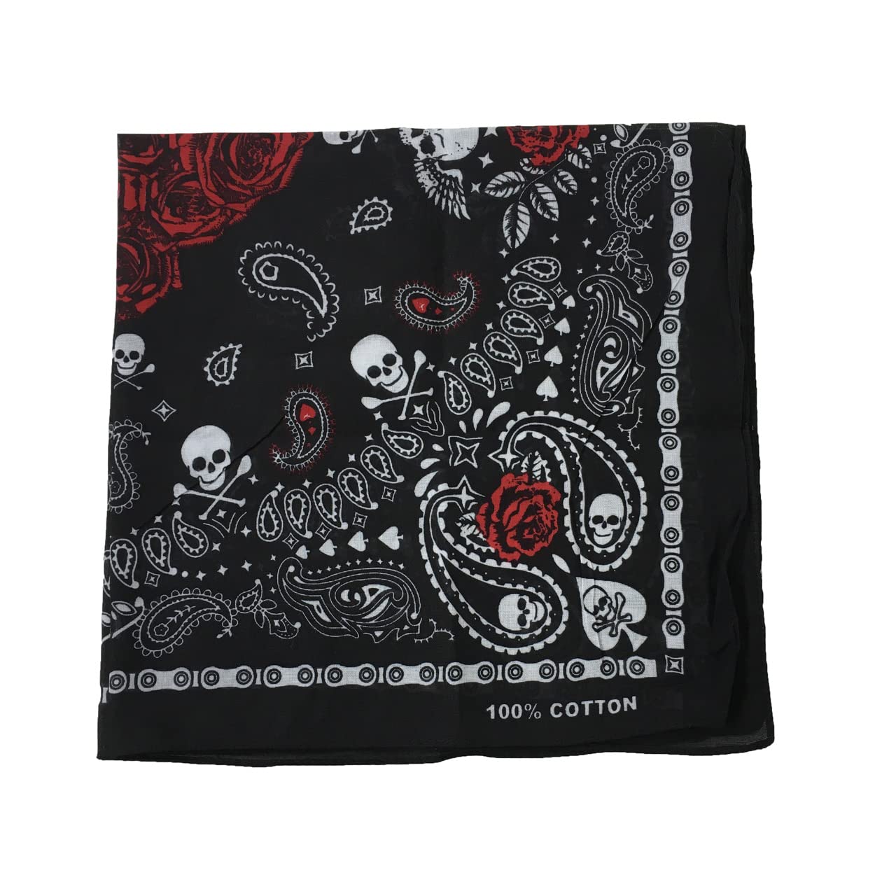 Fashion Culture Unisex Skull Paisley Print Bandana Headband Scarf Face Covering (Black)
