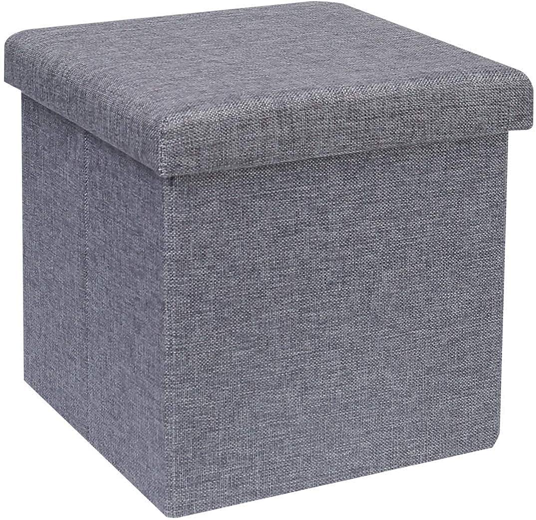 SONIQE Smll Cube Shape Sitting Stool with Storage Box Living Foldable Storage Bins Multipurpose Clothes, Books and Toys Organizer with Cushion Seat Lid 30 X 30 X 30 cm (2 Pcs Set)