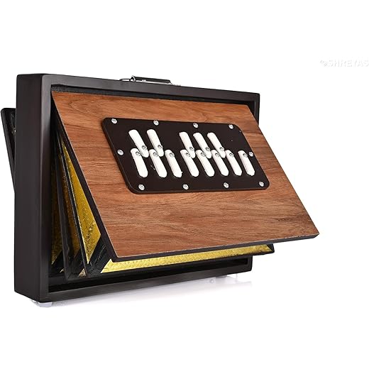 Shruti Box Musical Instrument, Pure Teak Wood, Size (13" x 12" x 3"), 440Hz Tuning, Carry Bag, Natural Color, Key -C to C (Lower Tone - Reed of