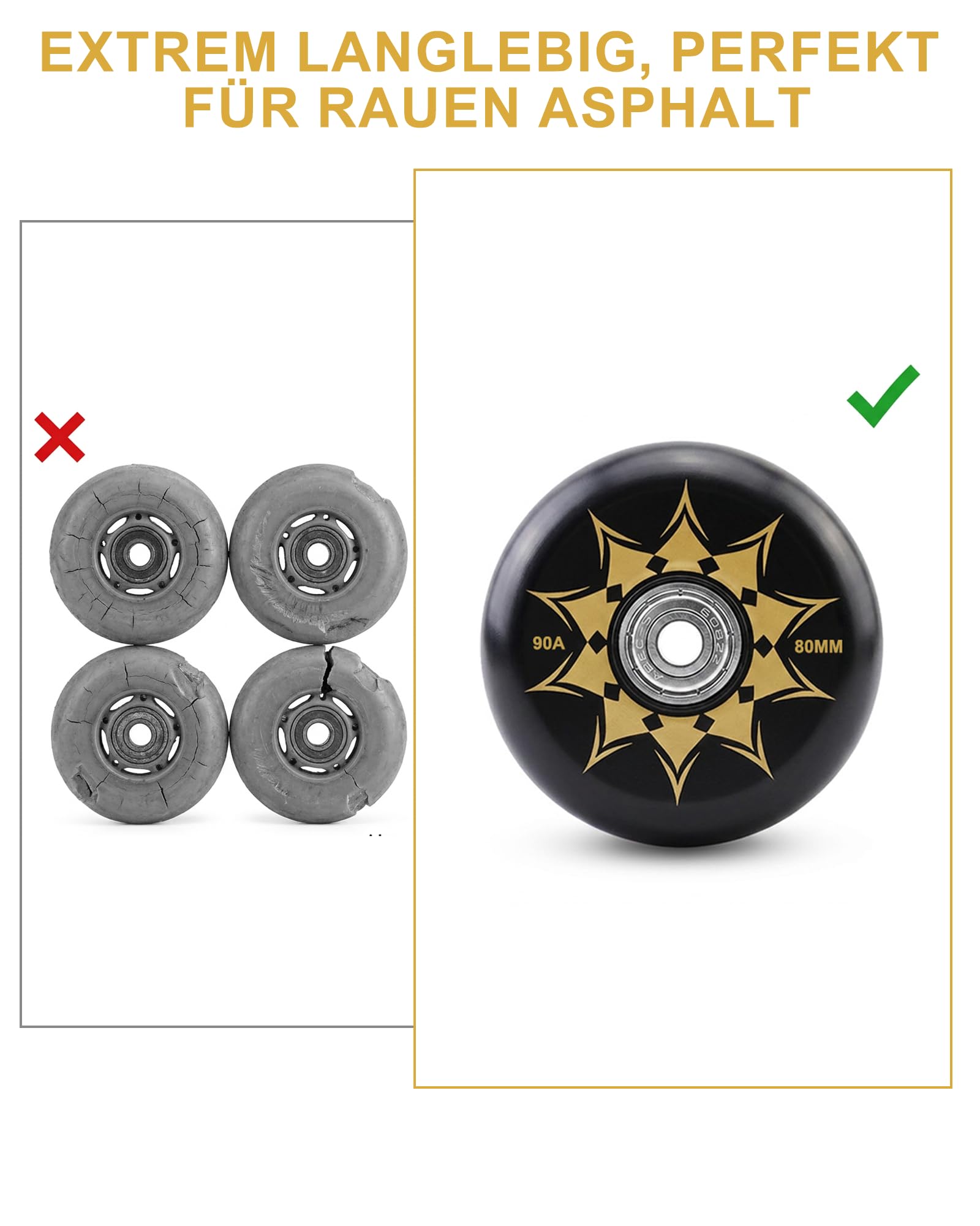 Inliner Rollen 80mm 8-teiliges Set mit ABEC 9 Kugellager, Ersatzrollen für K2 Hudora Apollo Gonex Inlineskates, 82A High Rebound PU Räder für Indoor & Outdoor Training, Schwarz