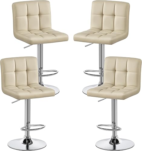 Miniatura 16 de Topeakmart Taburetes de bar modernos de altura ajustable, taburete giratorio de piel sintética, silla trasera de isla de cocina, taburete giratorio