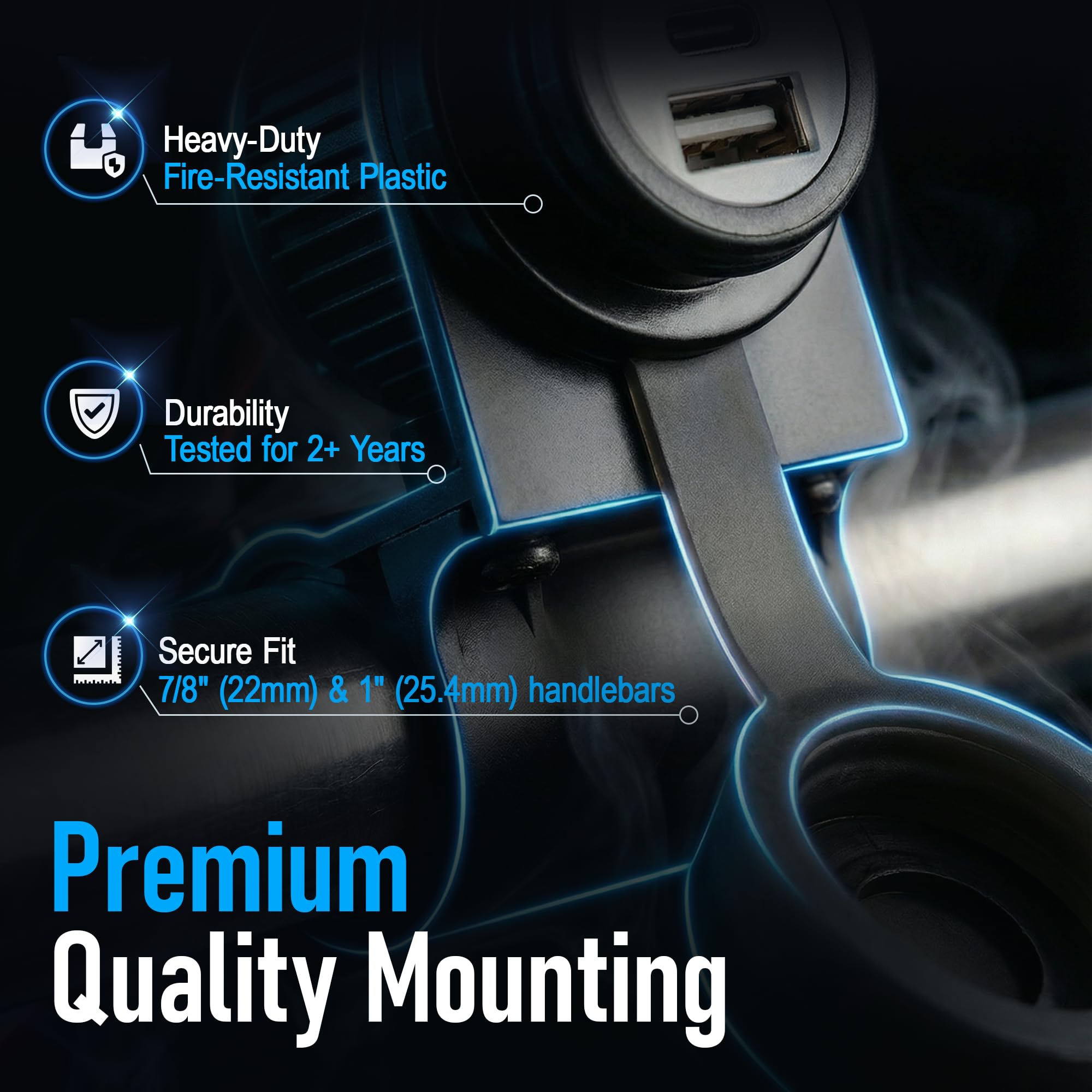 Cliff Top 36W PD USB-C e QC 3.0 caricatore USB per manubrio da moto, con interruttore di alimentazione magnetico, doppia porta, resistente, impermeabile per manubri da 7/8 '' e 1''