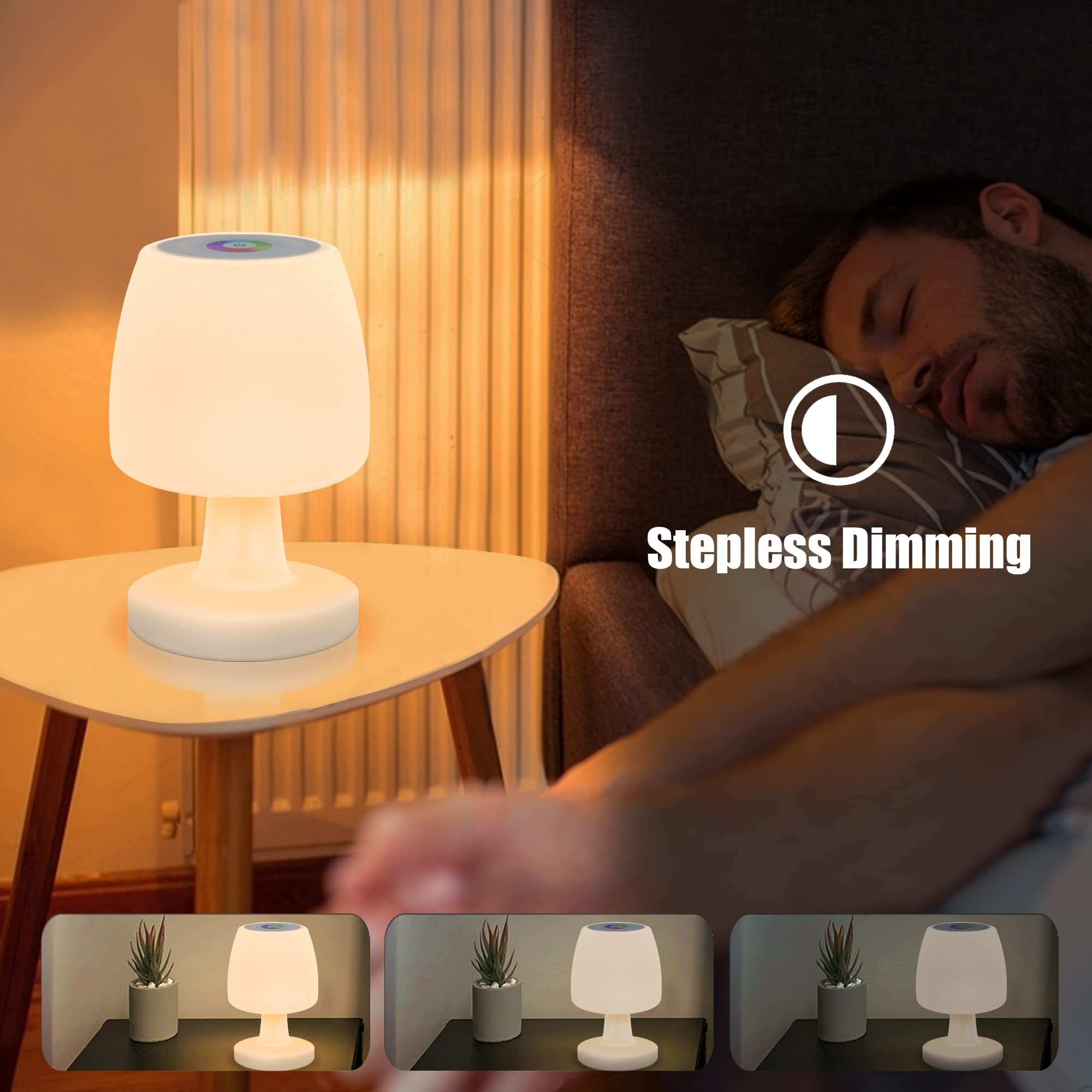 MALUX Lampada senza fili 8 colori Controllo Touch bianco latte, lampada ricaricabile esterni IP54 & interno, decorazione idealee per casa, Hotel Tavolo da pranzo e giardino
