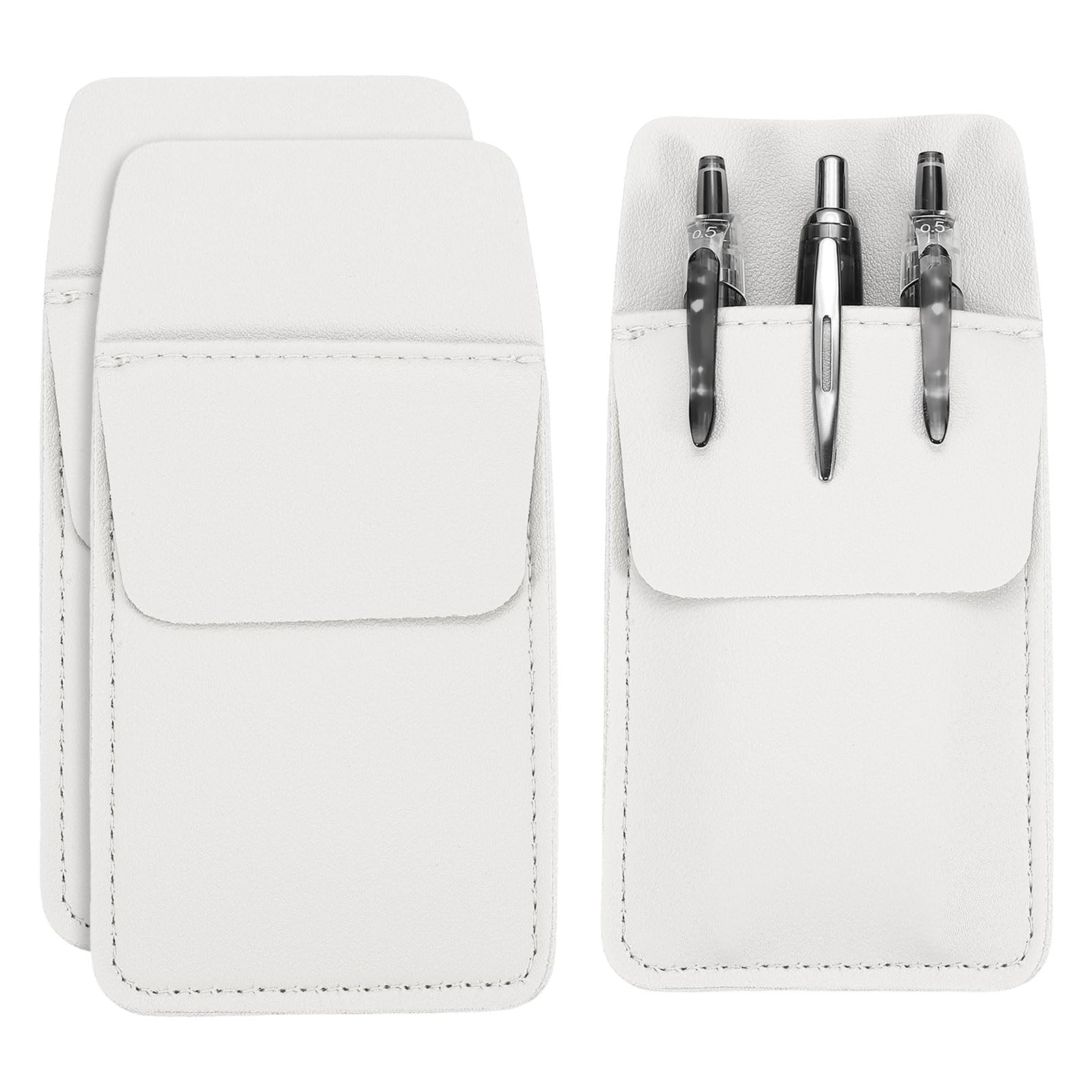 PATIKIL 3 Pack Leather Pocket Protector, MultiPurpose Pen Pocket Protector Pen Holder Organizer Pouch Pencil Sleeve for Heavy Duty Shirts Lab Coats Pointers Notes Card Office, White
