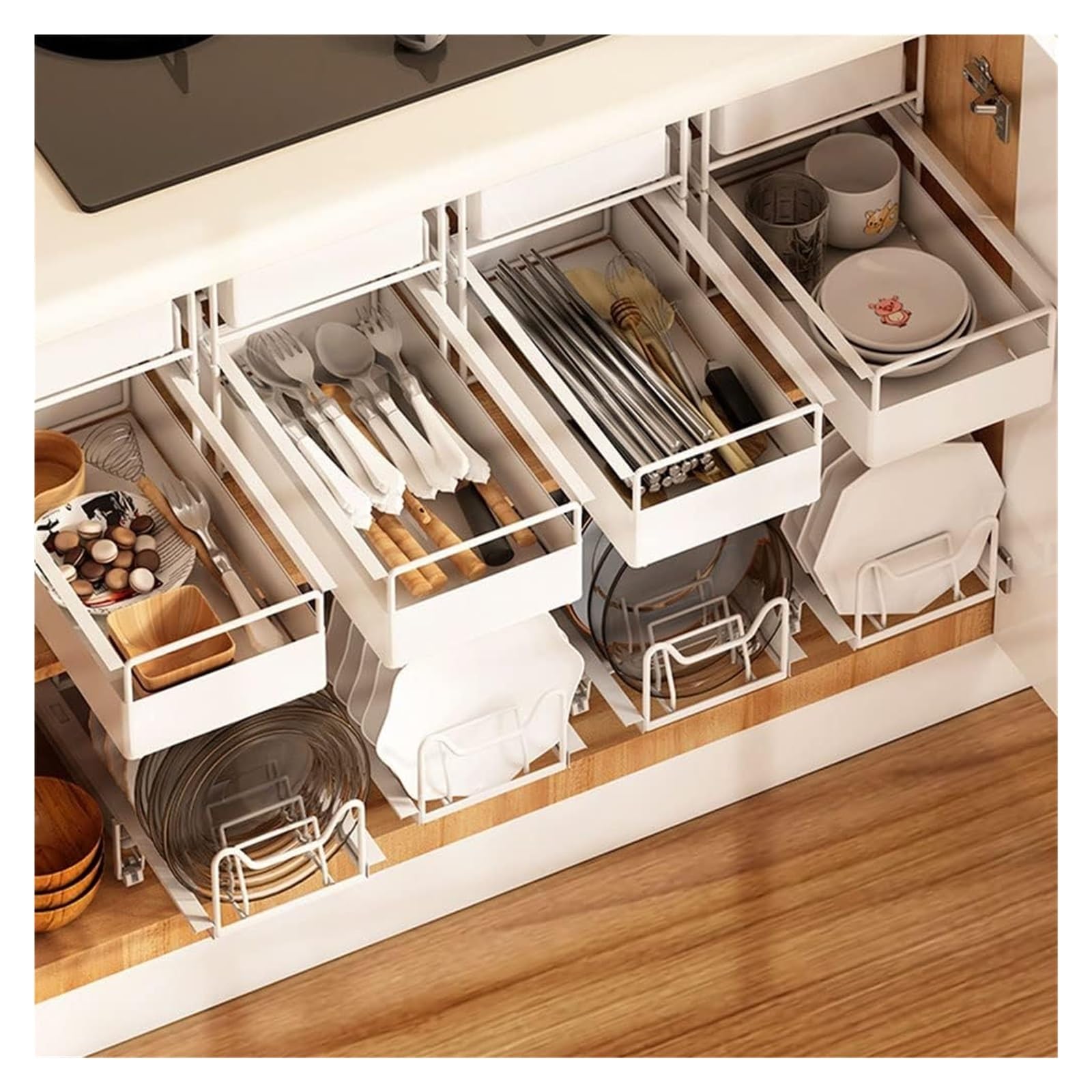 Organizzatore da Cucina Armadietto portaspezie allungabile da Cucina, portaspezie, organizzatori e ripiano portaoggetti per dispensa(Wit,40 * 28.5 * 24.5 cm)