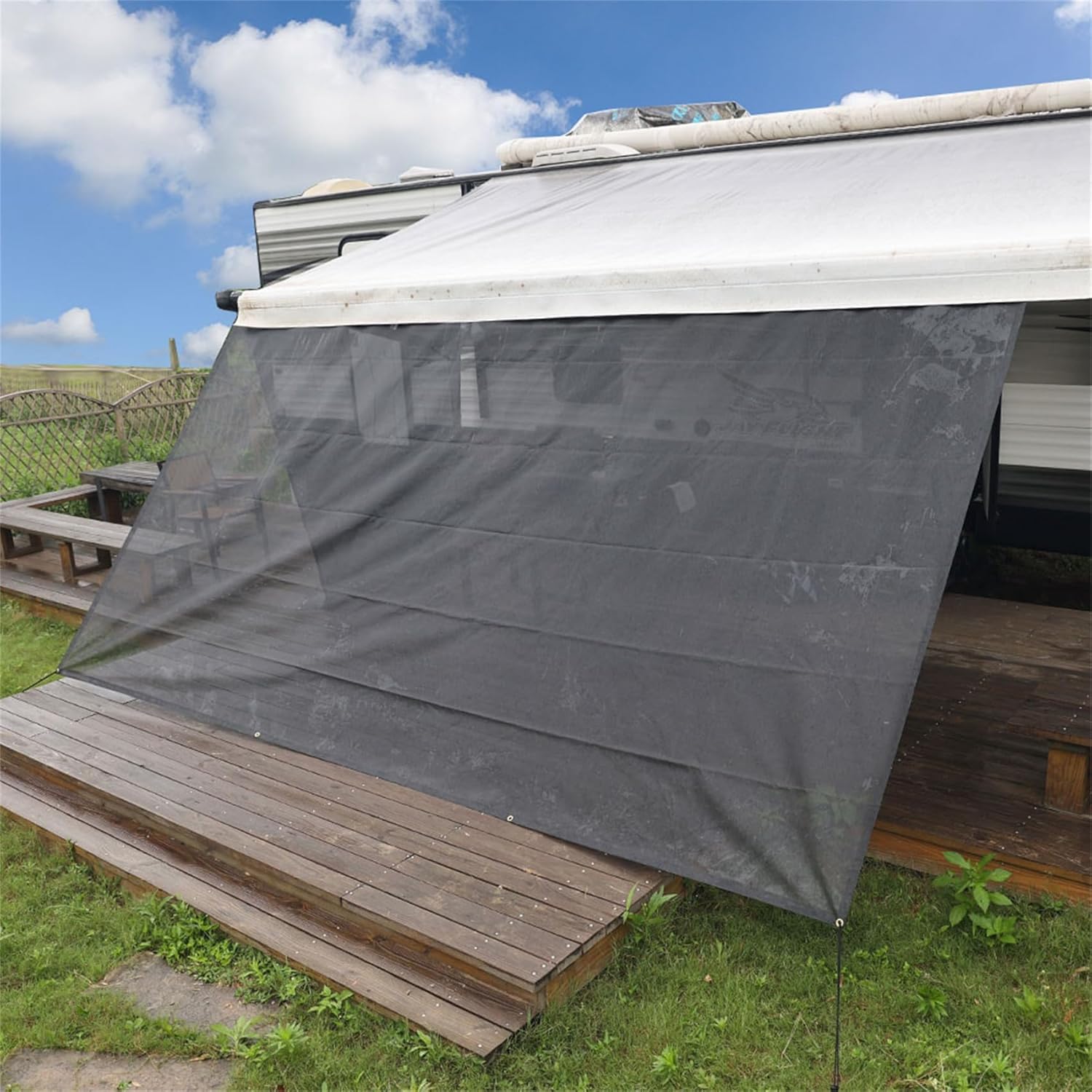 labwork 1Set 7FT x 9FT 3in RV Awning Sun Shade Screen Front Side Awning Complete Kit Black Grid Replacement for Travel Outdoor Camping