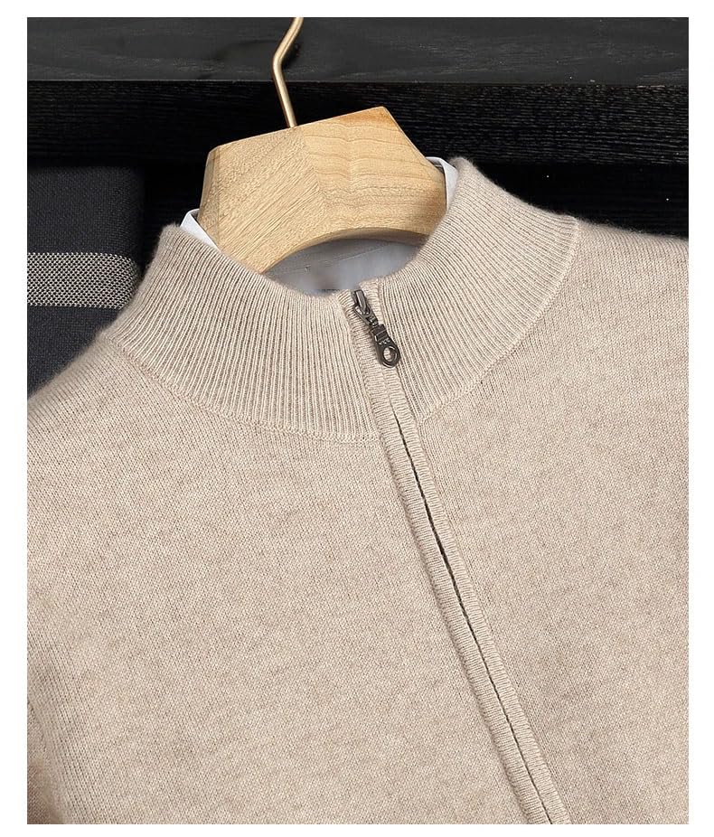 Men Zipper 100 Percent Cashmere Cardigan Semi-High Neck Loose Knitted Sweater Warm Loose Casual Cardigan3