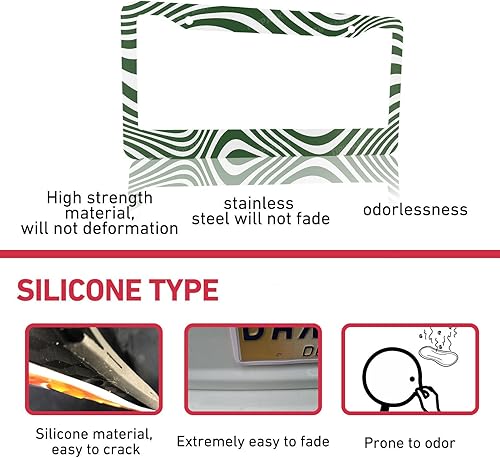 Miniatura 5 de Marcos de matrícula de rayas retro, 2 paquetes de soportes para matrícula, divertidos personalizables, piezas decorativas de acero inoxidable para