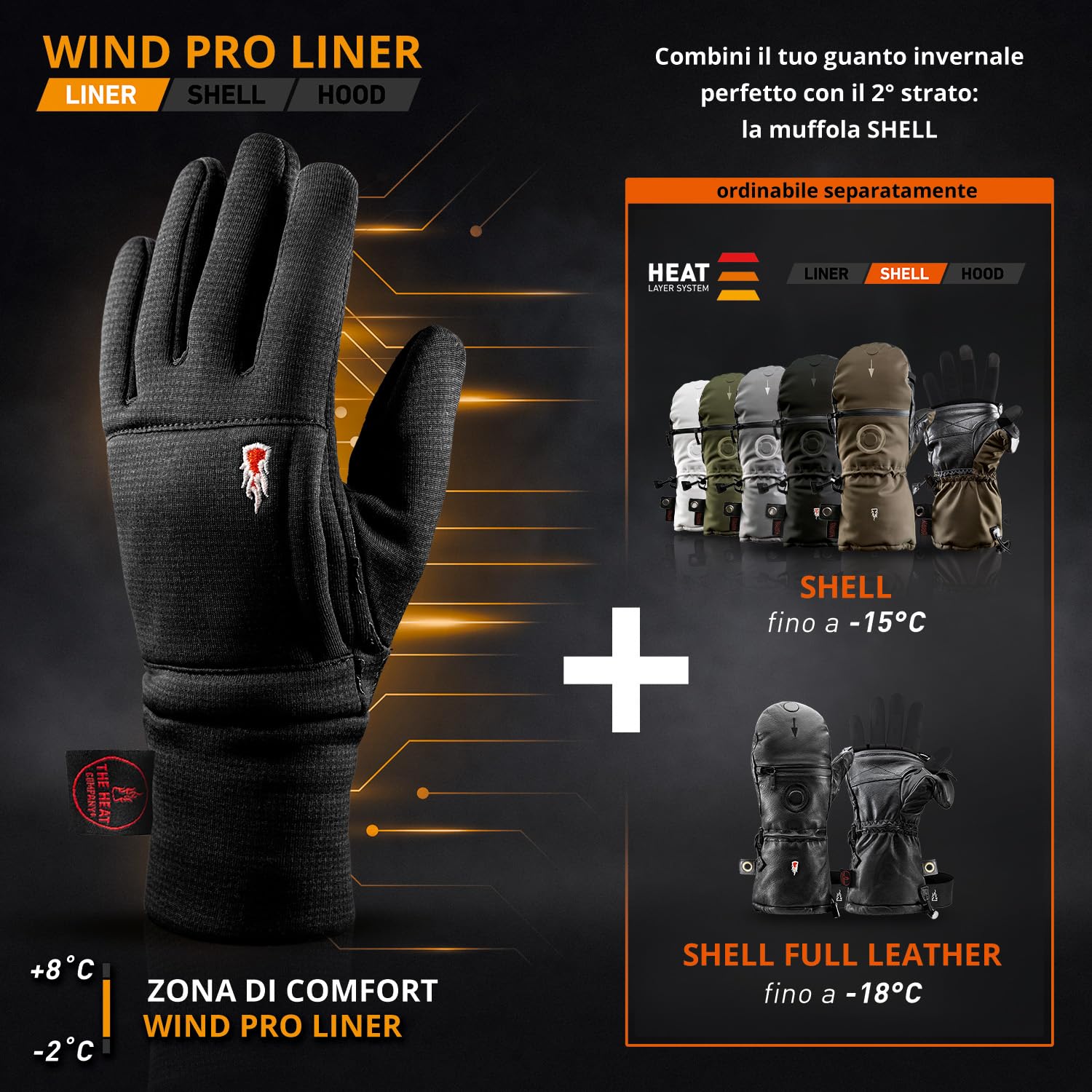 THE HEAT COMPANY – WIND PRO LINER - guanti resistenti al vento - qualità premium - guanti touch screen per donna e uomo - guanti sportivi: guanti invernali caldi per il ciclismo e la corsa