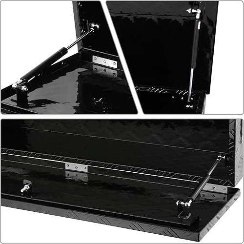 Miniatura 5 de DNA MOTORING Caja de almacenamiento de aluminio con cerradura, lengüeta de remolque y caja de herramientas de caja de camión con llaves y asa