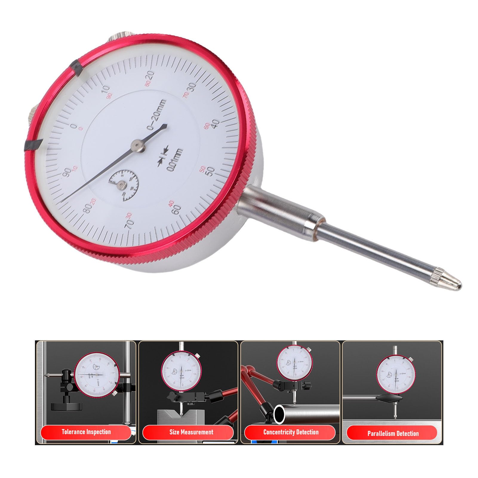 Fockety Comparatore, Comparatore Professionale con Quadrante di Precisione de 0,01 Mm con Campo di Misurazione de 0-0,79 Pollici, Comparatori a Quadrante con Puntatore