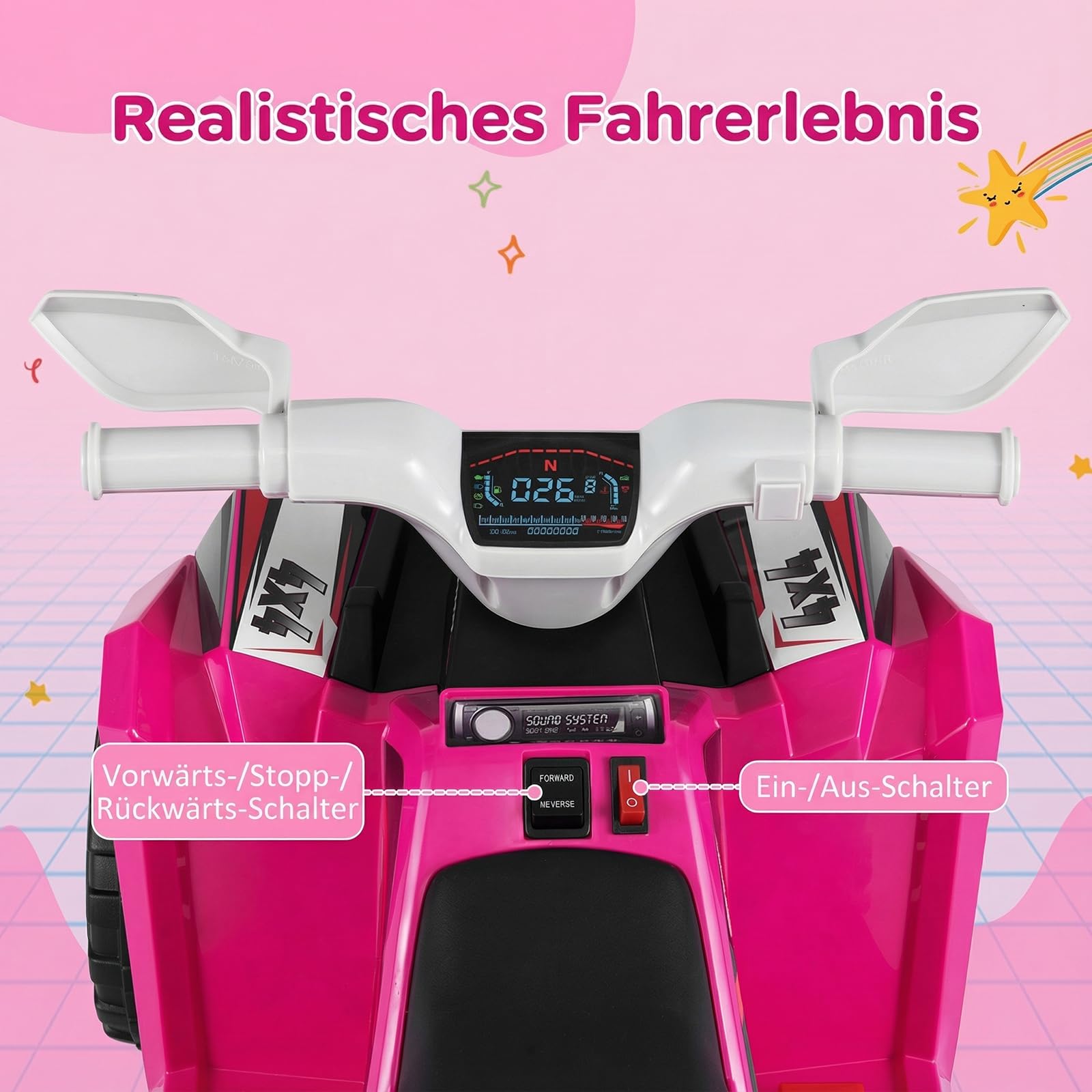 COSTWAY 6V Elektro Kinder Quad, Kinderquad mit abnehmbarem Anhänger, 2-3 km/h, Elektroquad mit Scheinwerfer, Vorwärts-& Rückwärtsfunktion, Mini Elektroauto ATV für Jungen & Mädchen ab 3 Jahren (Rosa)