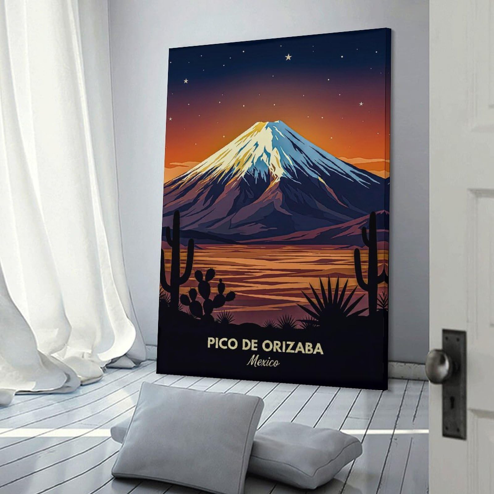 Junmoney Frame-Style-6 Pico De Orizaba Mexico Sunset Canvas Art Print, 24X36inch(60X90cm), For Hallway, Bedroom Or Modern Interiors, A Wall Art Gift For Fresh Interiors