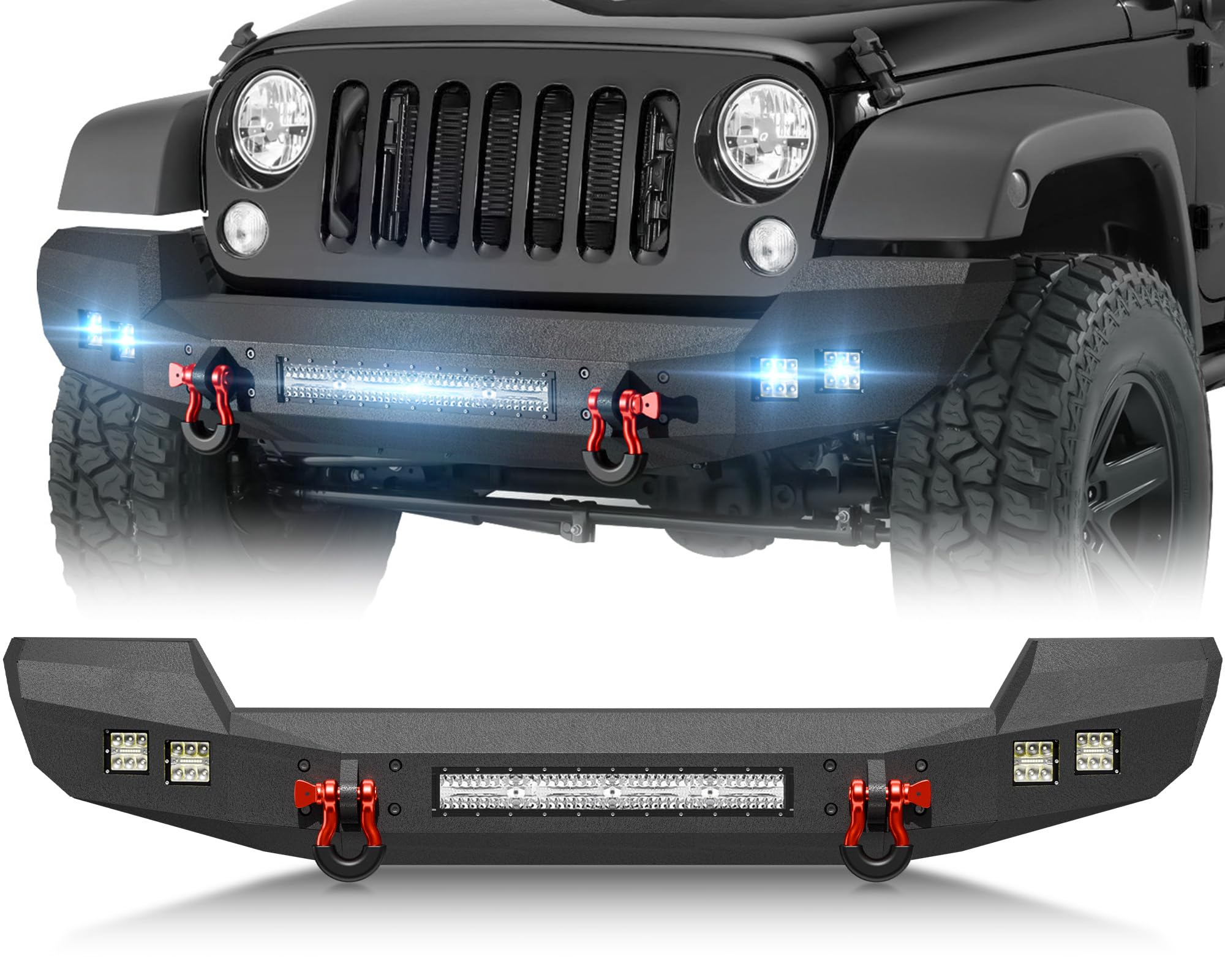 YZONA Steel Front Bumper Compatible with Jeep JK JL JKU 2007-2026