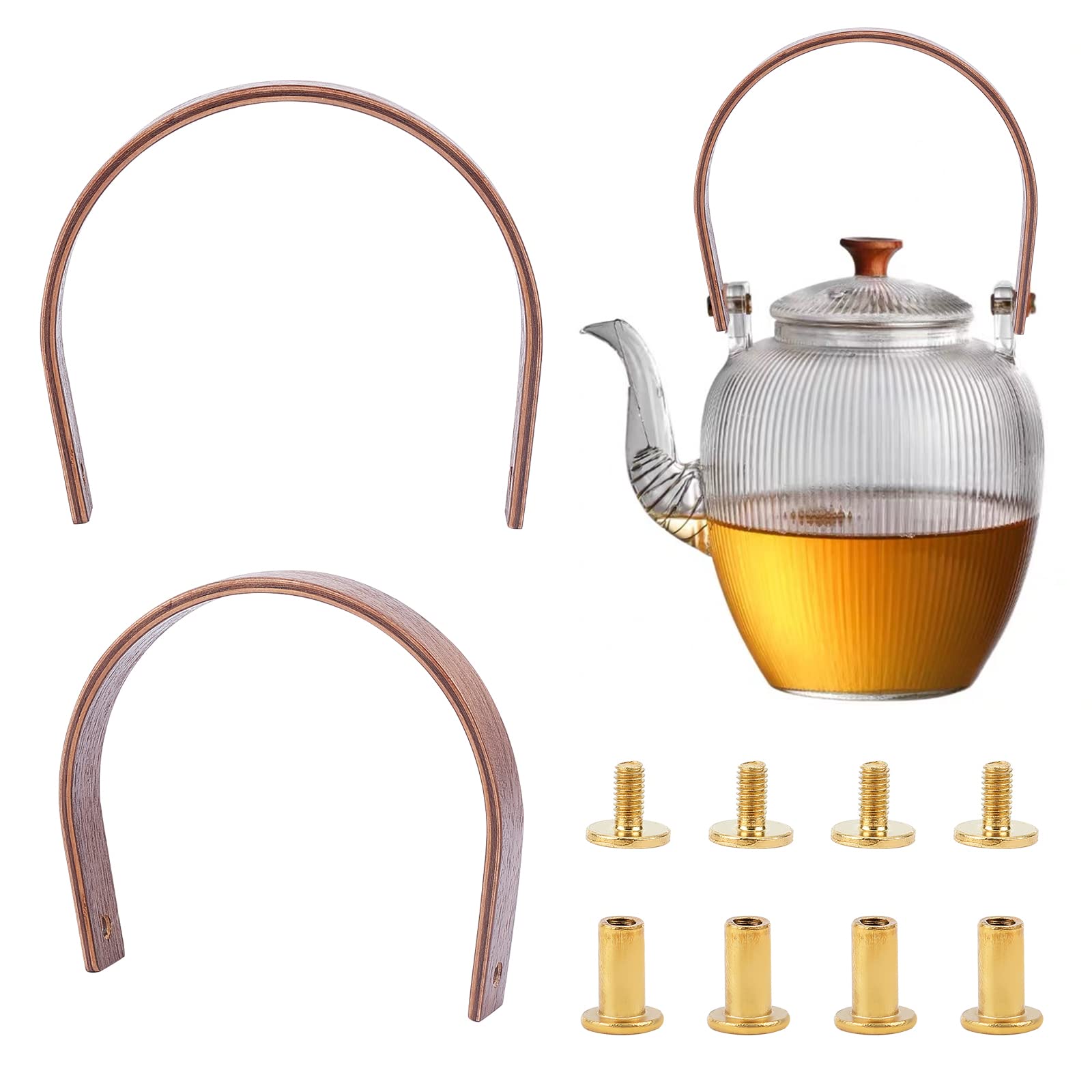 PandaHall 2 piezas de mango de tetera de madera, mango de tetera de vidrio de repuesto mango Dobin mango fijo para tetera china de cerámica, 11 cm