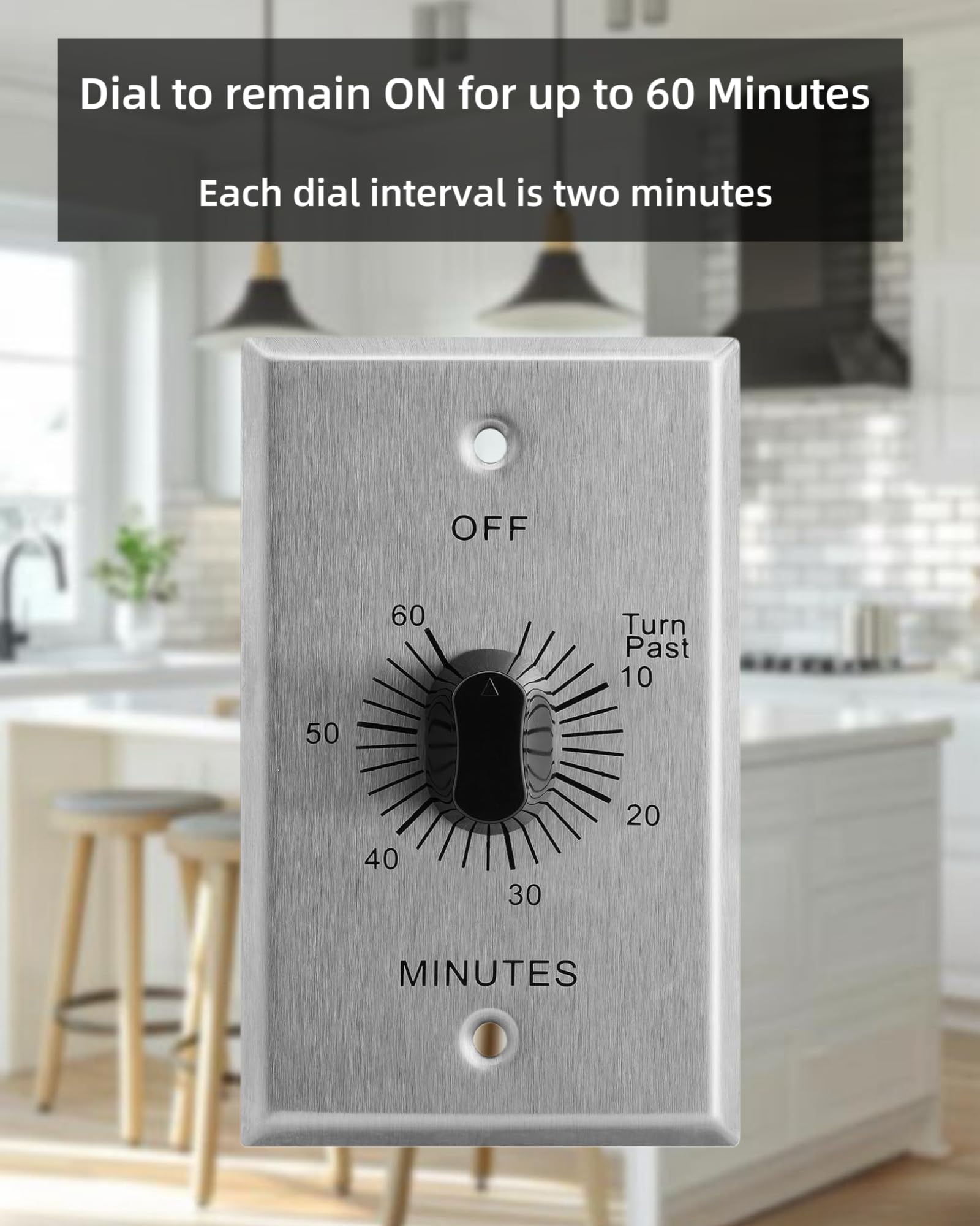 Timer da 60 minuti con conto alla rovescia a molla, timer meccanico da parete con piastra metallica in stile commerciale, non richiede neutro, elencato ETL