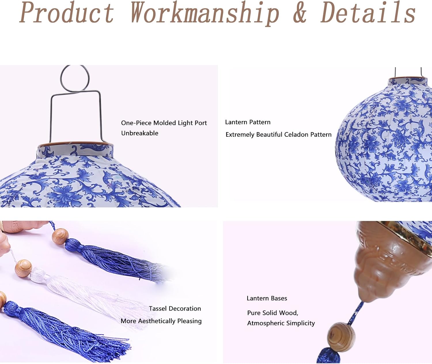 YDLGJMCZ 2 Pcs Chinoiserie Lanterns 12 Inch Satin Cloth Holiday Lamps Blue and White Porcelain Retro Outdoor Garden Decorative Lights Hanging Decorations (Flying Saucer Type)