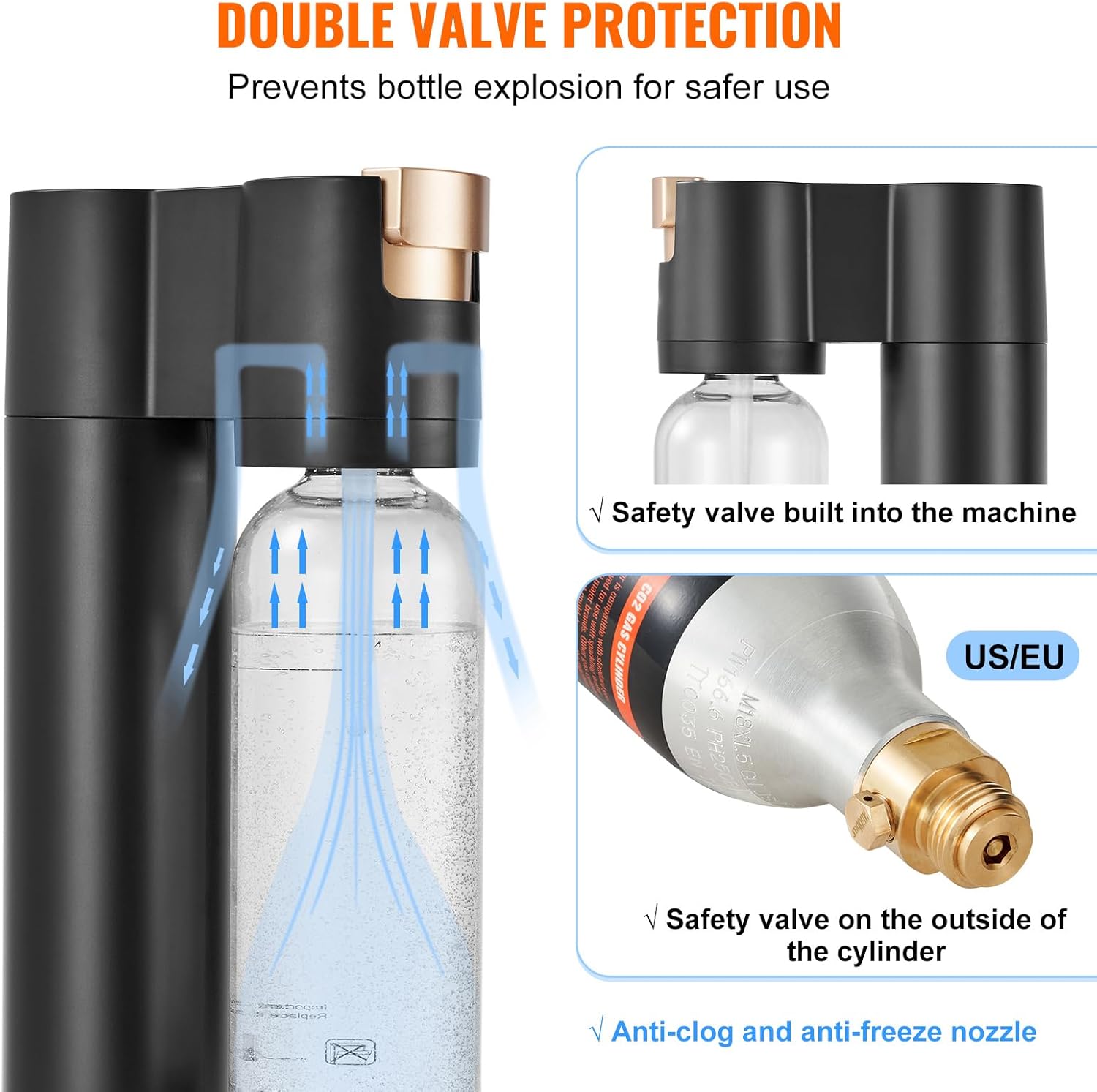 Happybuy Sparkling Water Maker, Soda Maker Machine for Home Carbonating, Seltzer Water Starter Kit with BPA-free 1L PET Bottle, 2 CO2 Cylinders, Compatible with Mainstream Screw-in 60L CO2 Cylinder