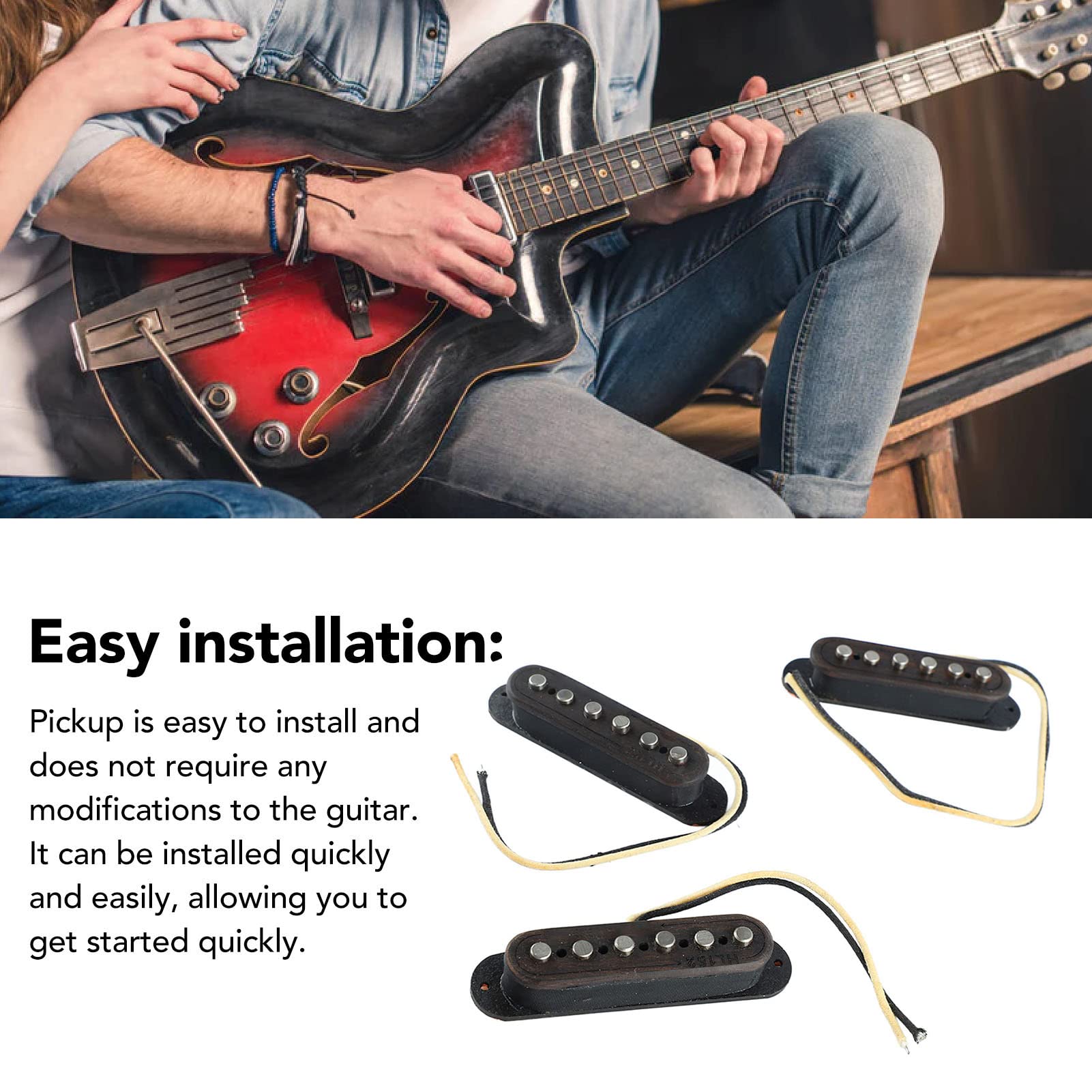 Pickup per chitarra da 3 pezzi, in metallo, legno, pickup a 6 corde, suono chiaro e bello, facile da installare per chitarristi elettrici e acustici (Rosewood)
