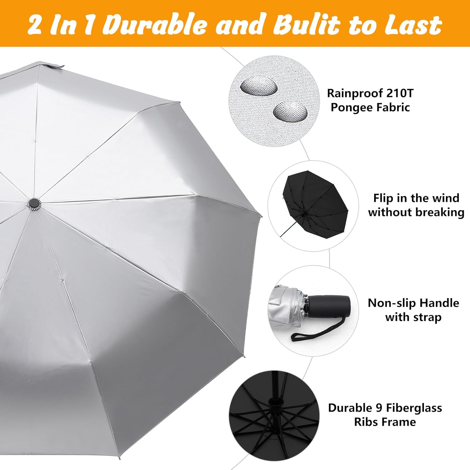 UPF 50+ 42 inch Sun Umbrella UV Protection Compact Travel UV Umbrellas 9 Ribs Automatic Open/Close - Image 6