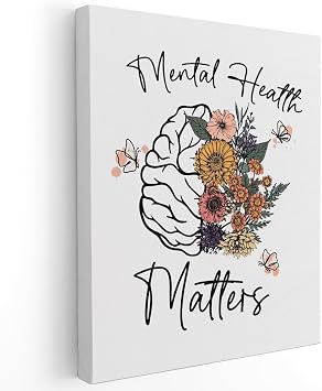APJYM Mental Health Wall Decor, Mental Health Matters Flower Brain Canvas Wall Art, Therapist Office School Counselor Office Decor, 11x14 Inches