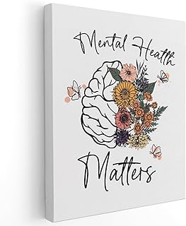 APJYM Mental Health Wall Decor, Mental Health Matters Flower Brain Canvas Wall Art, Therapist Office School Counselor Office Decor, 11x14 Inches