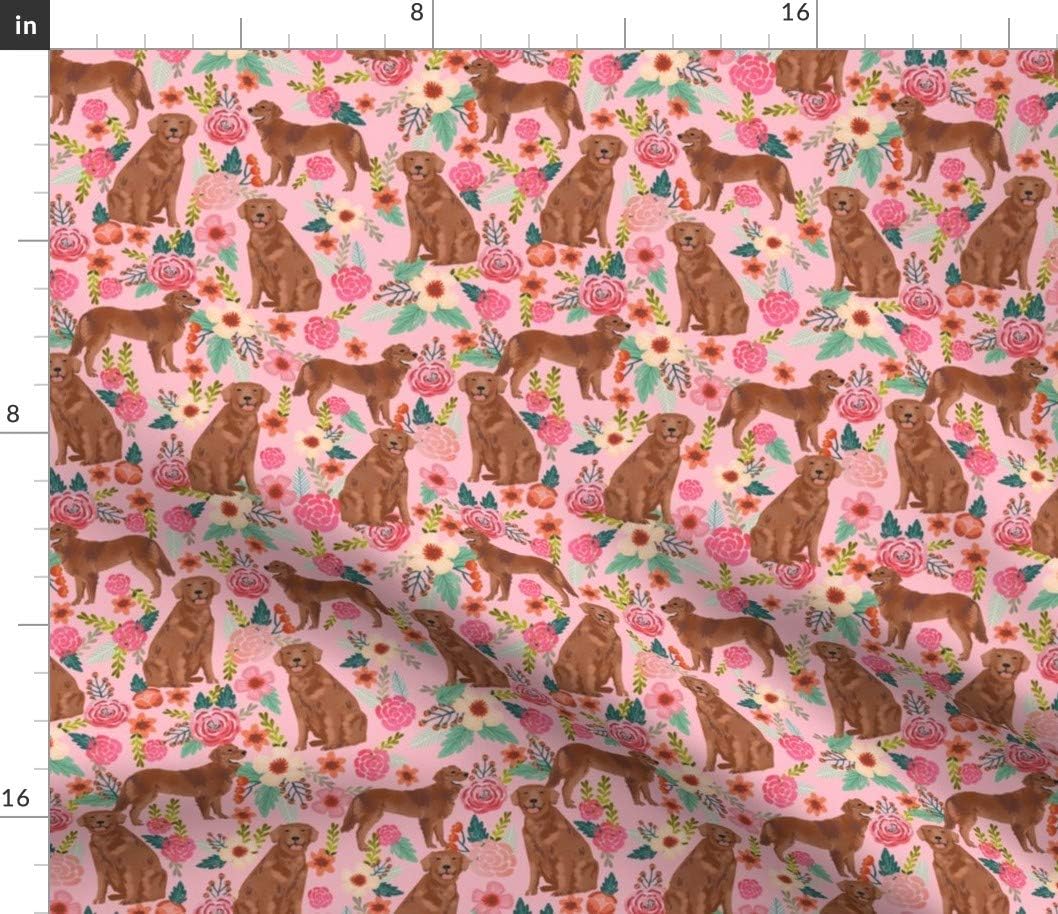 Spoonflower Fabric - Golden Retriever Red Dogs Cute Pastel Pink Retrievers Florals Pet Printed on Petal Signature Cotton Fabric by The Yard - Sewing Quilting Apparel Crafts Decor