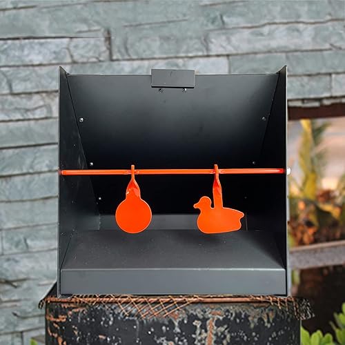 Miniatura 6 de Atflbox Objetivo de trampa de pellets con blancos de papel de bullseye de 12 x 12 pulgadas y blancos de disparo giratorios para calibre .177 .22,