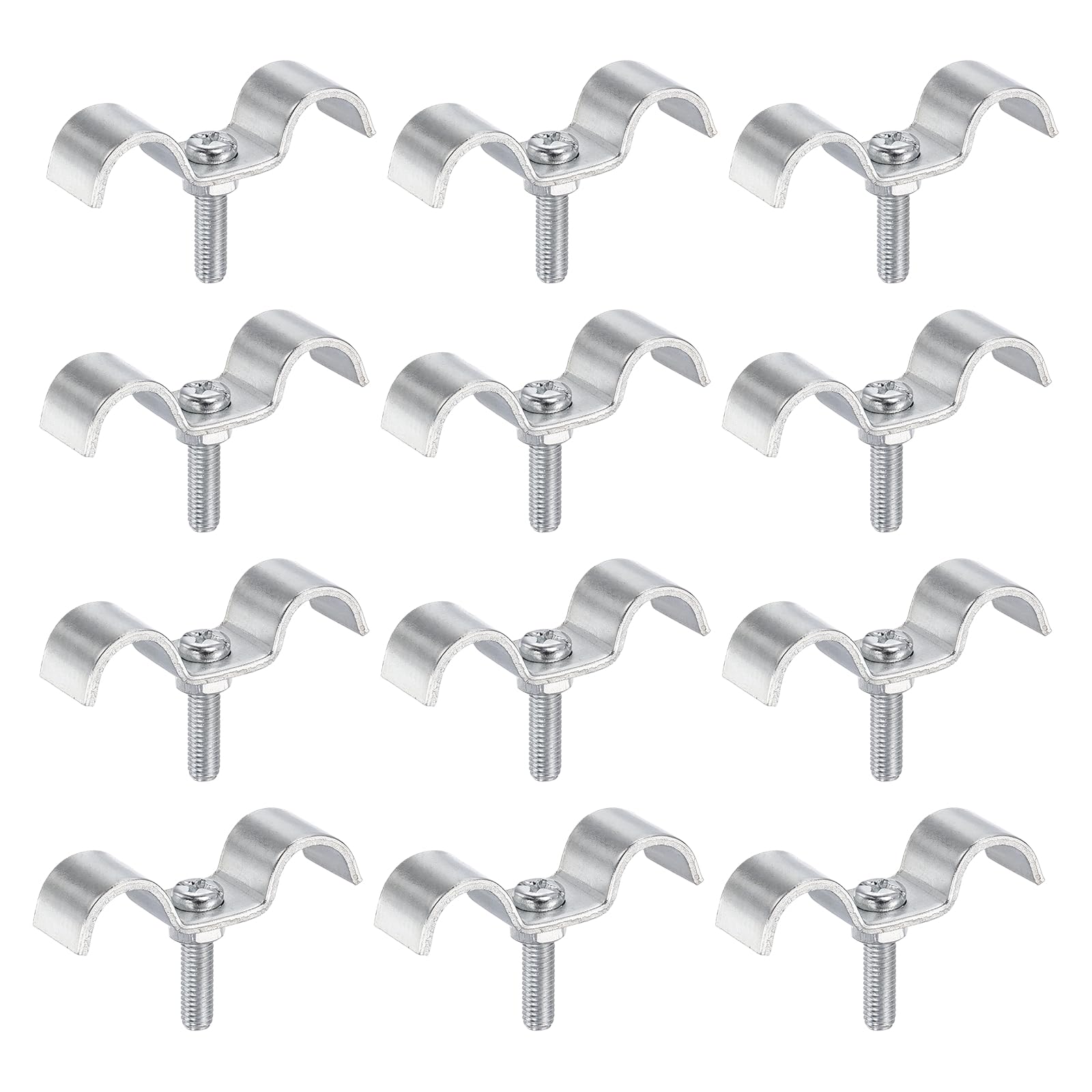 sourcing map 12Set Stainless Steel Double Line Clamp 12 mm / 1/2 inch Fuel Lines Clips M-Shape Mounting Clip for Brake Fuel Lines Tubes Wire Pipe Cord Installation, Silver