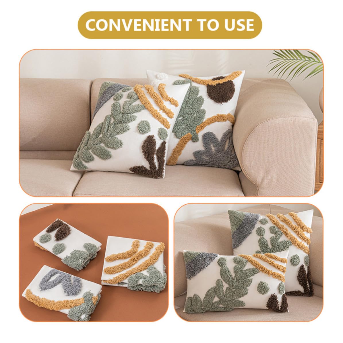 Fundas de Cojín Decorativas de Estilo Bohemio Diseño de Hojas, Hechas de Felpa y Algodón, Cómodas para Sofá y Sala de Estar, Juego
