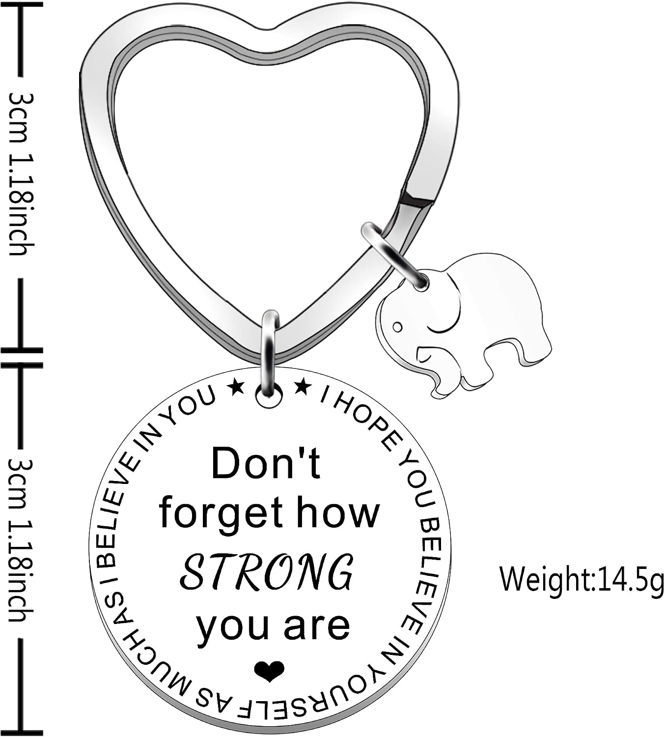 SDOFY Inspirational Keyring for Women Don't Forget How Strong You are Elephant Keychain Gifts Friendship Birthday Christmas Gifts - Image 3