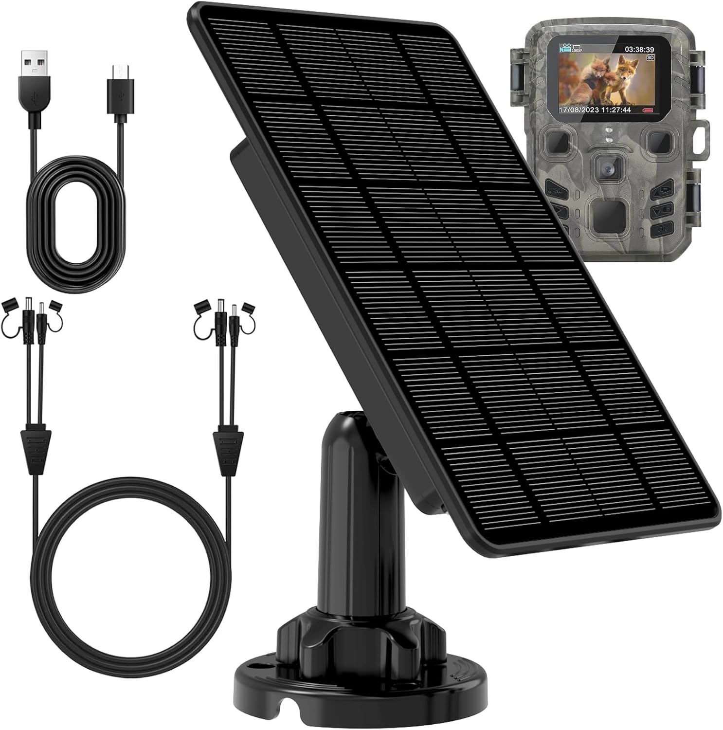 Trail Camera Solar Panel,Solar Battery Charger Kit for Trail Cameras,Solar Panel for Trail Camera-12V/6V/,5000mAH Rechargeable Lithium Battery IP65 Waterproof