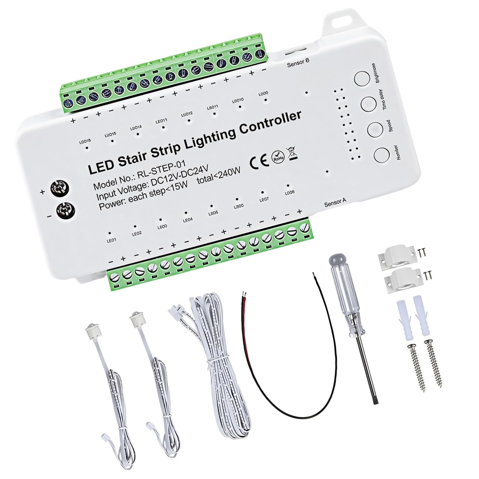 Xjdzineq Automatic LED Step Lighting Controller with Adjustable Brightness and Speed Perfect for Safe Nighttime Stair Navigation PIR Motion Transducer LED Stair Lights